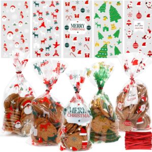 Pack of 120 Cellophane Bags, Christmas Candy Bags, Biscuits, Goody Bags with 120 Twist Ties, Bags for Filling, Cellophane Bags, Small for Cookies, Biscuits, Chocolates (5 Styles)