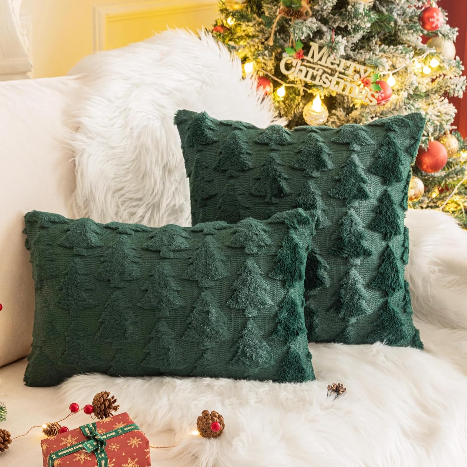 Christmas Cushion Cover, Pack of 2, Christmas Decoration 45 x 45 cm, Winter, Christmas Decoration Inner Cushion Cover 45 x 45 cm, for Aesthetic Room Decoration (Tree Green) – Bild 7
