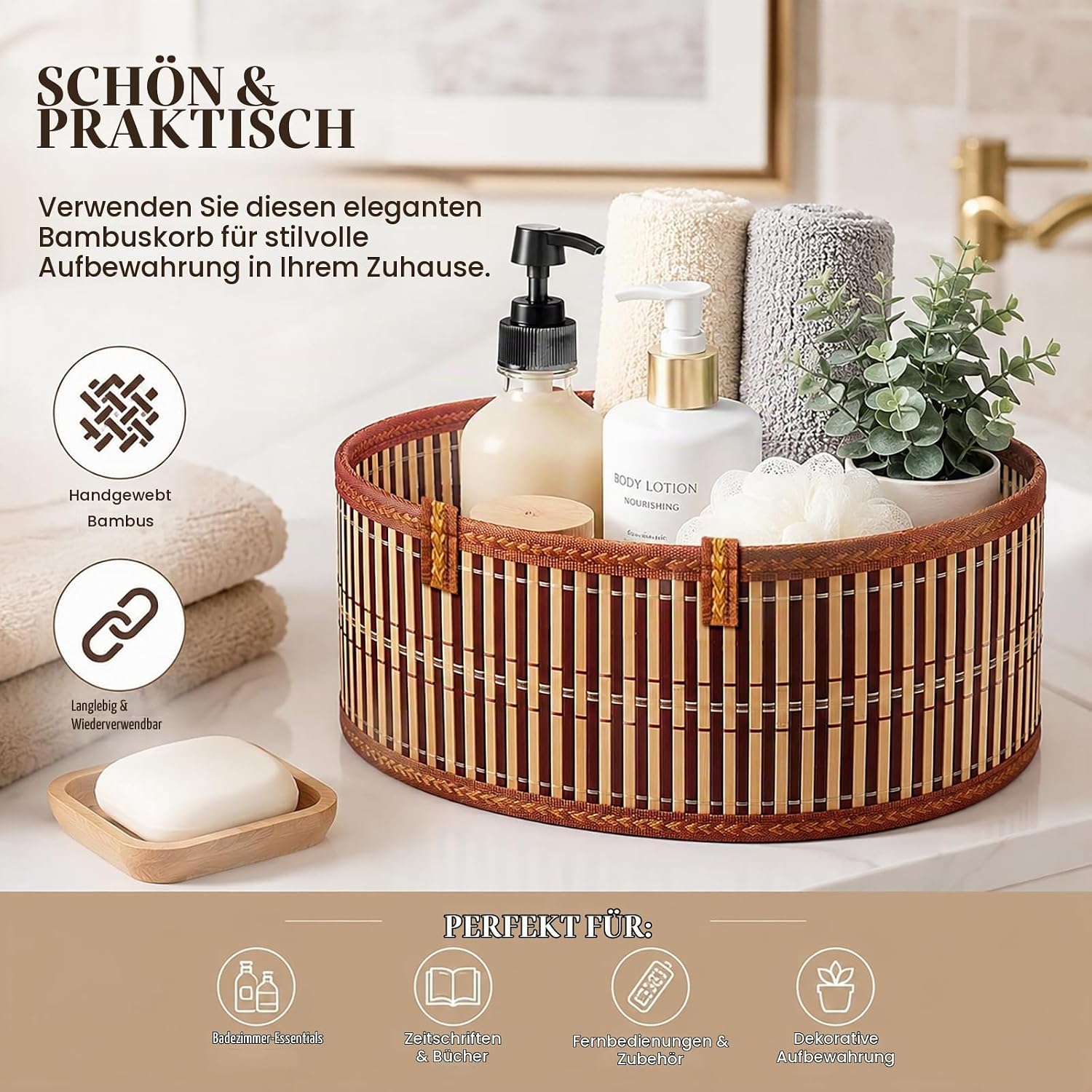 Myfivo Set of 2 Bamboo Gift Baskets Empty with Bow, Filling Material Gift – Bild 7