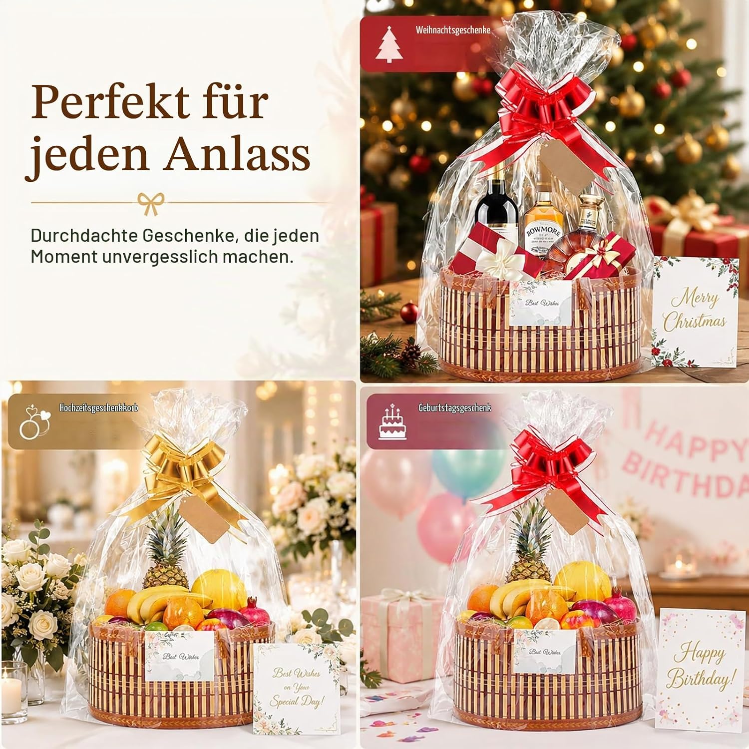 Myfivo Set of 2 Bamboo Gift Baskets Empty with Bow, Filling Material Gift – Bild 5