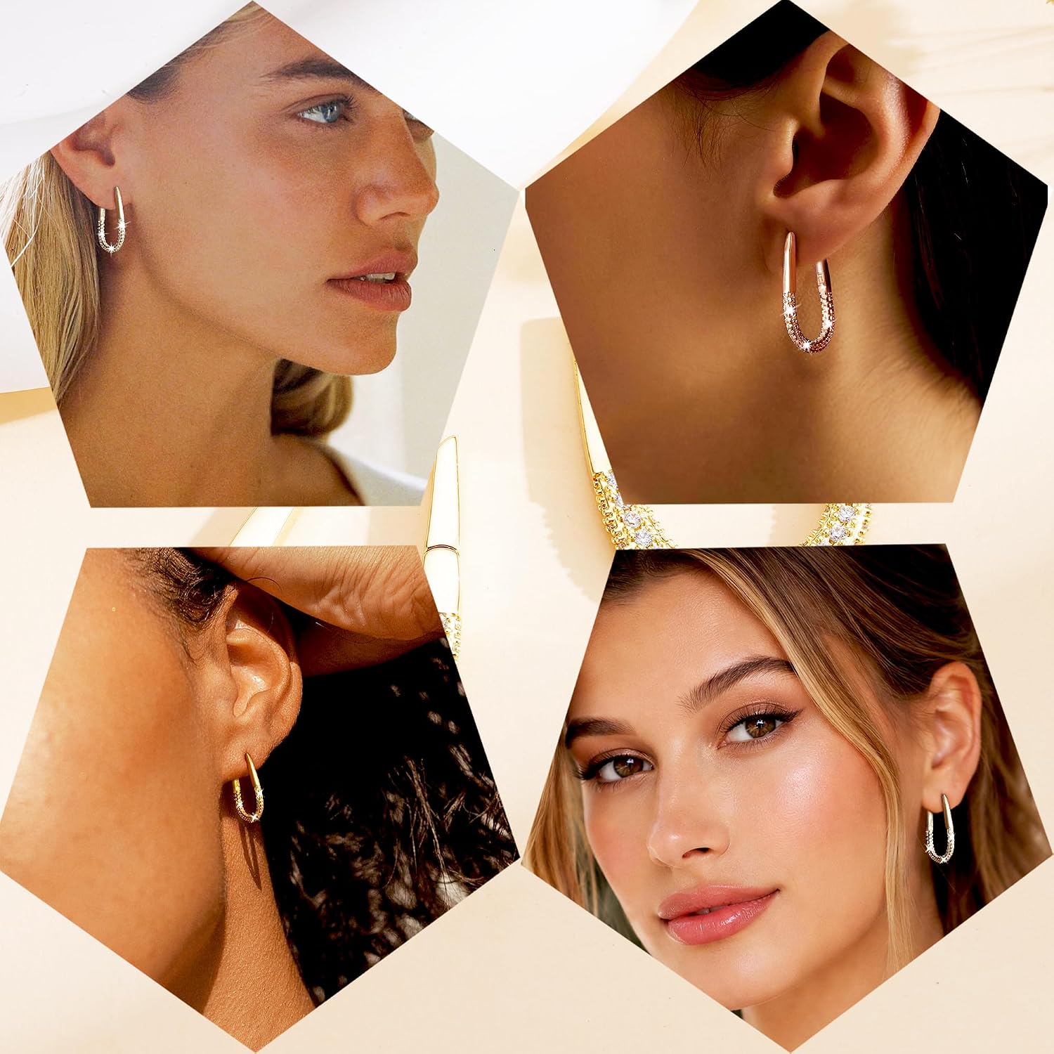 Women's 925 Silver Hoop Earrings, 14K Gold-Plated Earrings, Gold Hoop Earrings, Hypoallergenic Cubic Zirconia Earrings, Jewellery Gifts – Bild 5