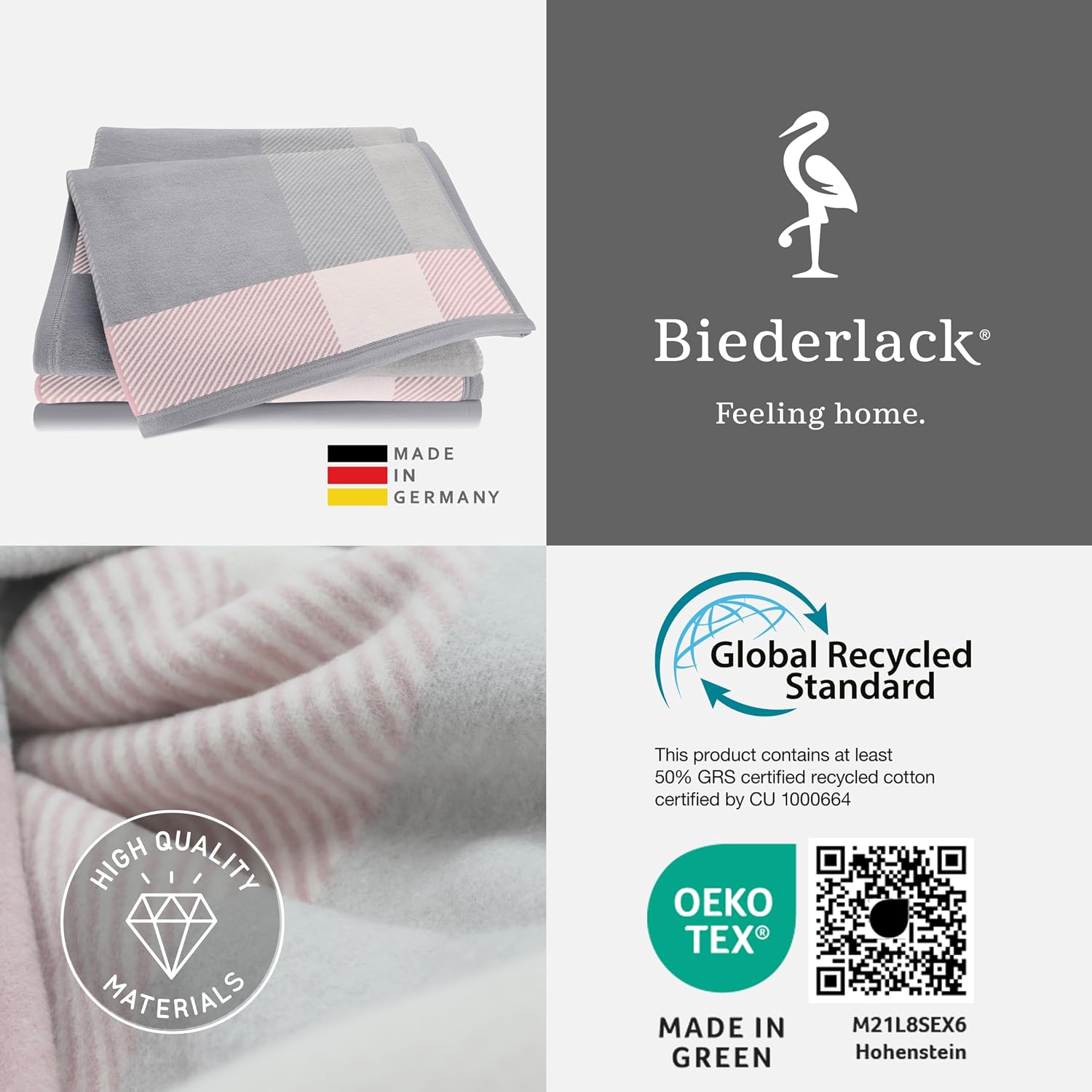 Biederlack® Soft Cuddly Blanket "Check" Rose Sofa Blanket 150 x 200 cm – Bild 6