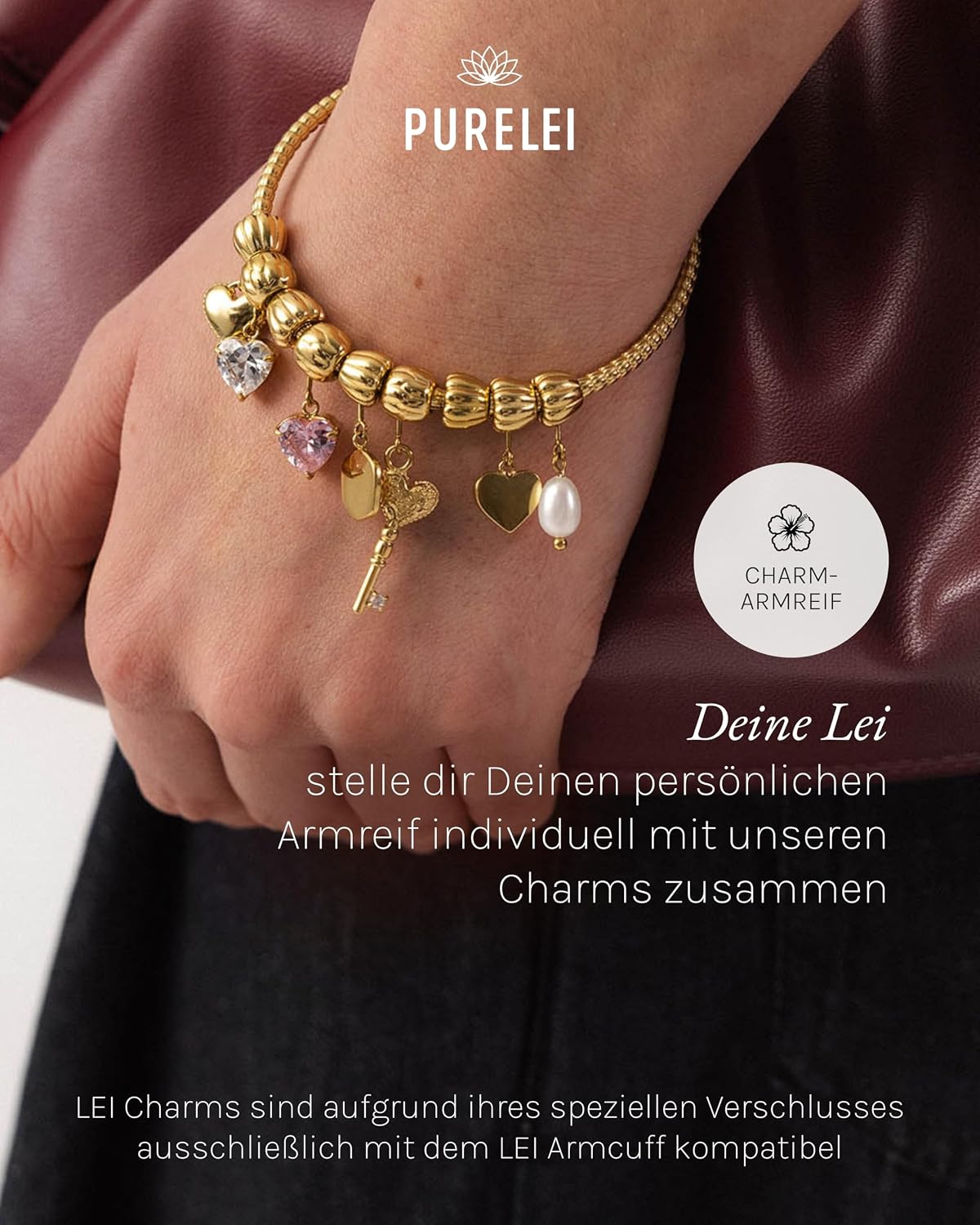 Purelei LEI Charm - Waterproof Charm Pendant Made of Stainless Steel (14K Gold-Plated) for the LEI Bracelet - Combinable Jewellery for Your Individual Look – Bild 3