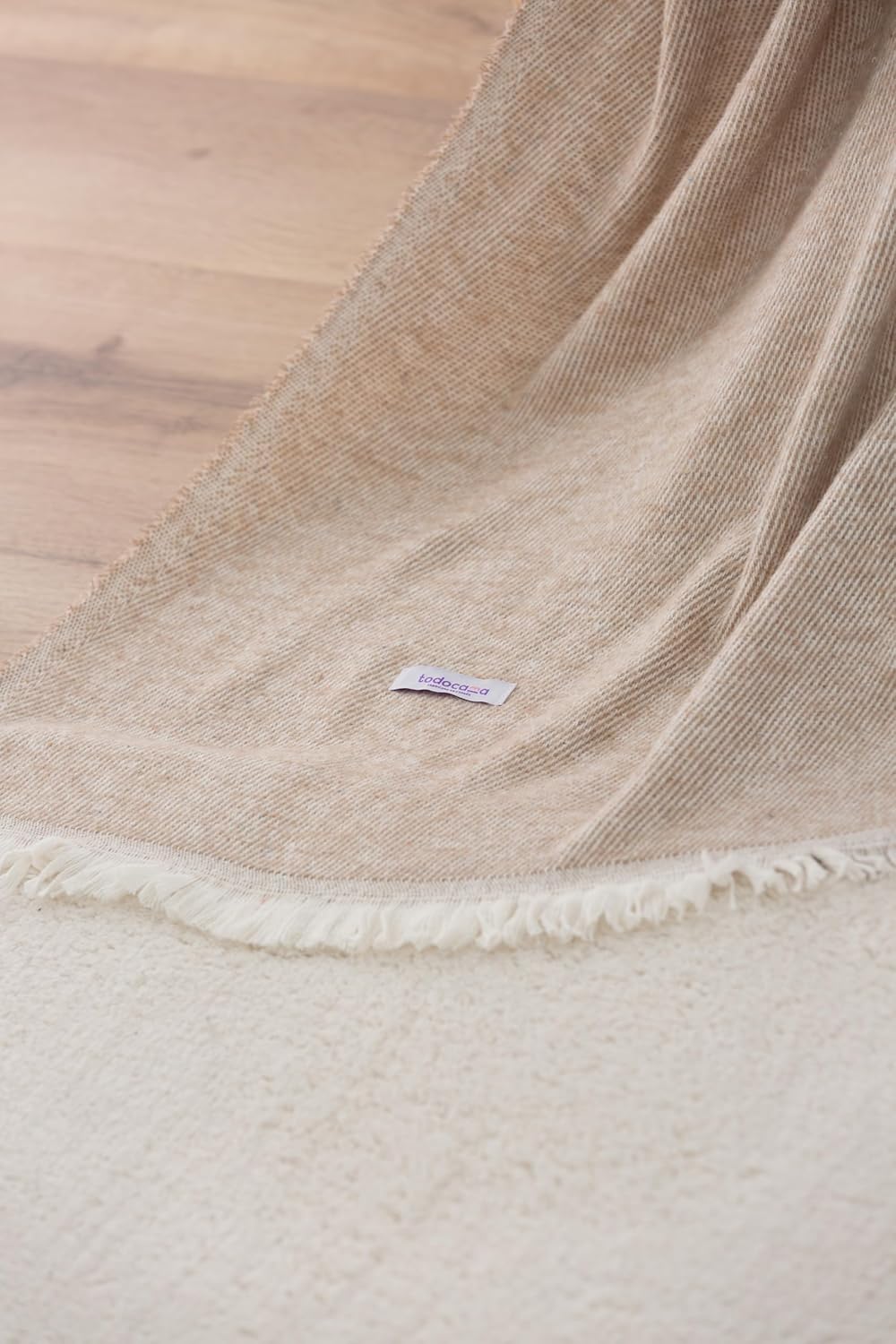 Extra Soft Cotton Blanket Stripe Pattern Multipurpose Bedspread for Sofa Bed Decorative Cover and Fular (Sand Beige, 120 x 180 cm), Beige Sand – Bild 3