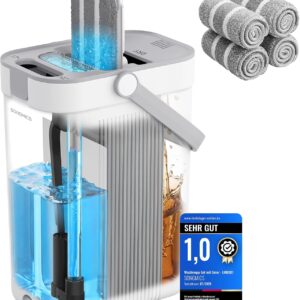 SONGMICS Mop Set with Bucket, Floor Mop, 4 Microfibre Covers
