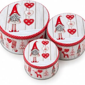 KAMACA Set of 3 Biscuit Tins, Biscuit Tins, Metal Gnome Christmas Red