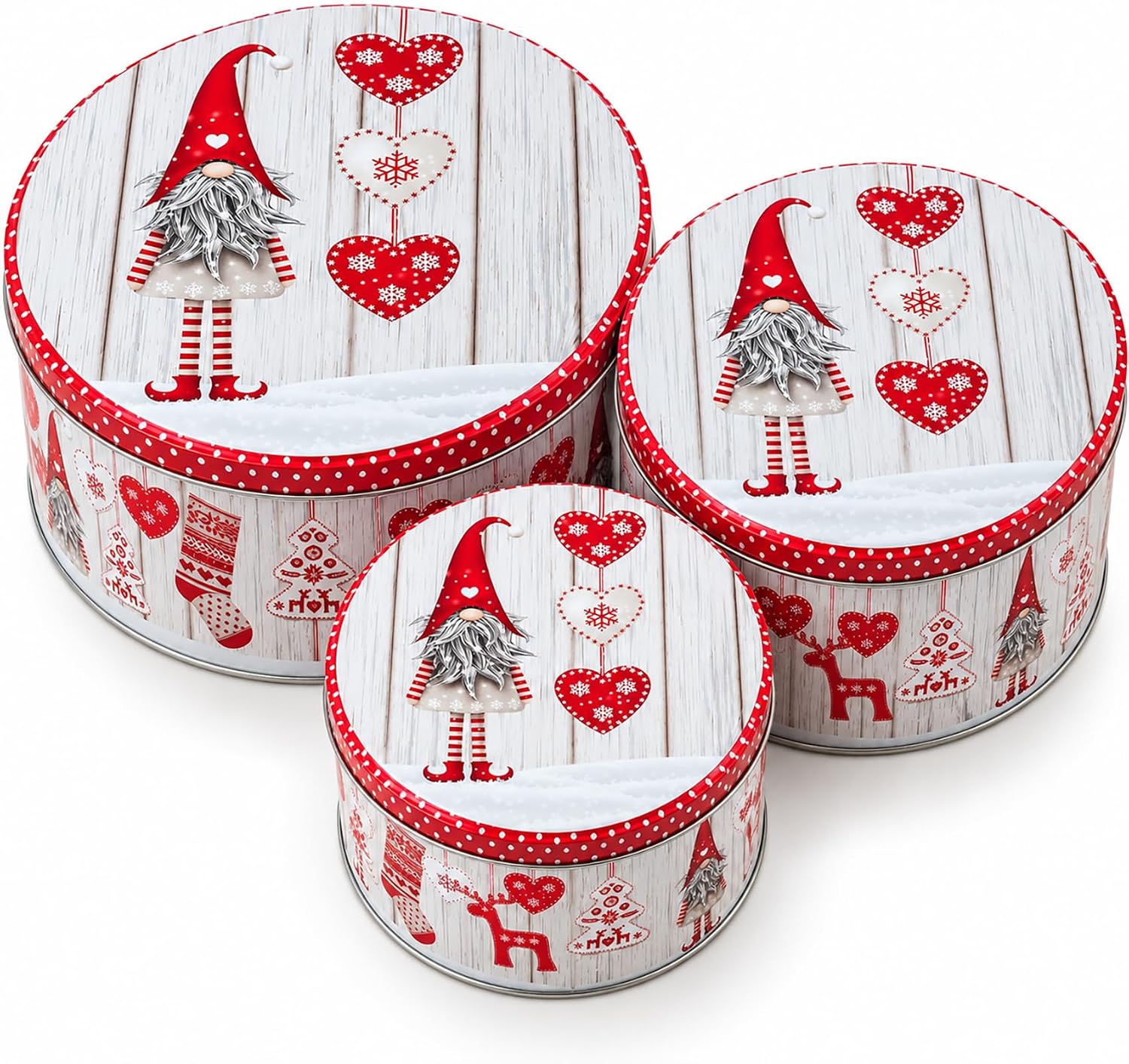 KAMACA Set of 3 Biscuit Tins, Biscuit Tins, Metal Gnome Christmas Red