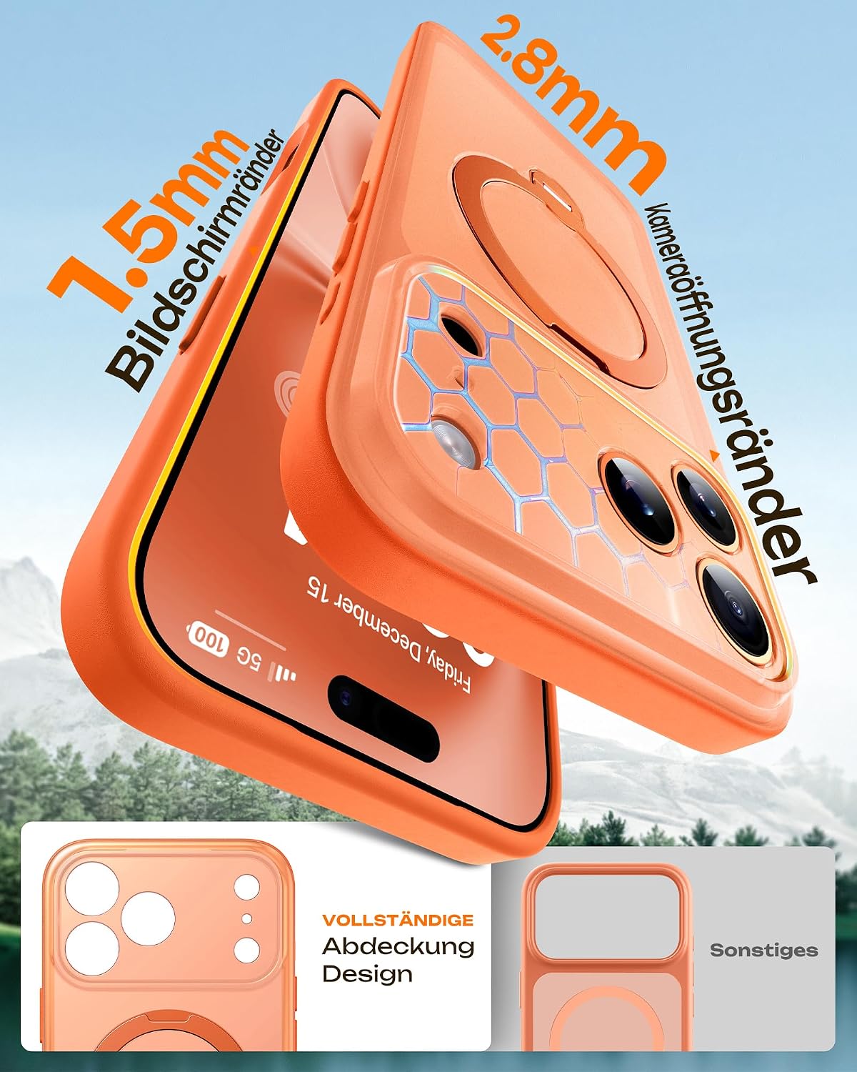 TOCOL für iPhone 17 Pro Hülle mit Ständer, 360° Drehbarem, Orange – Bild 6