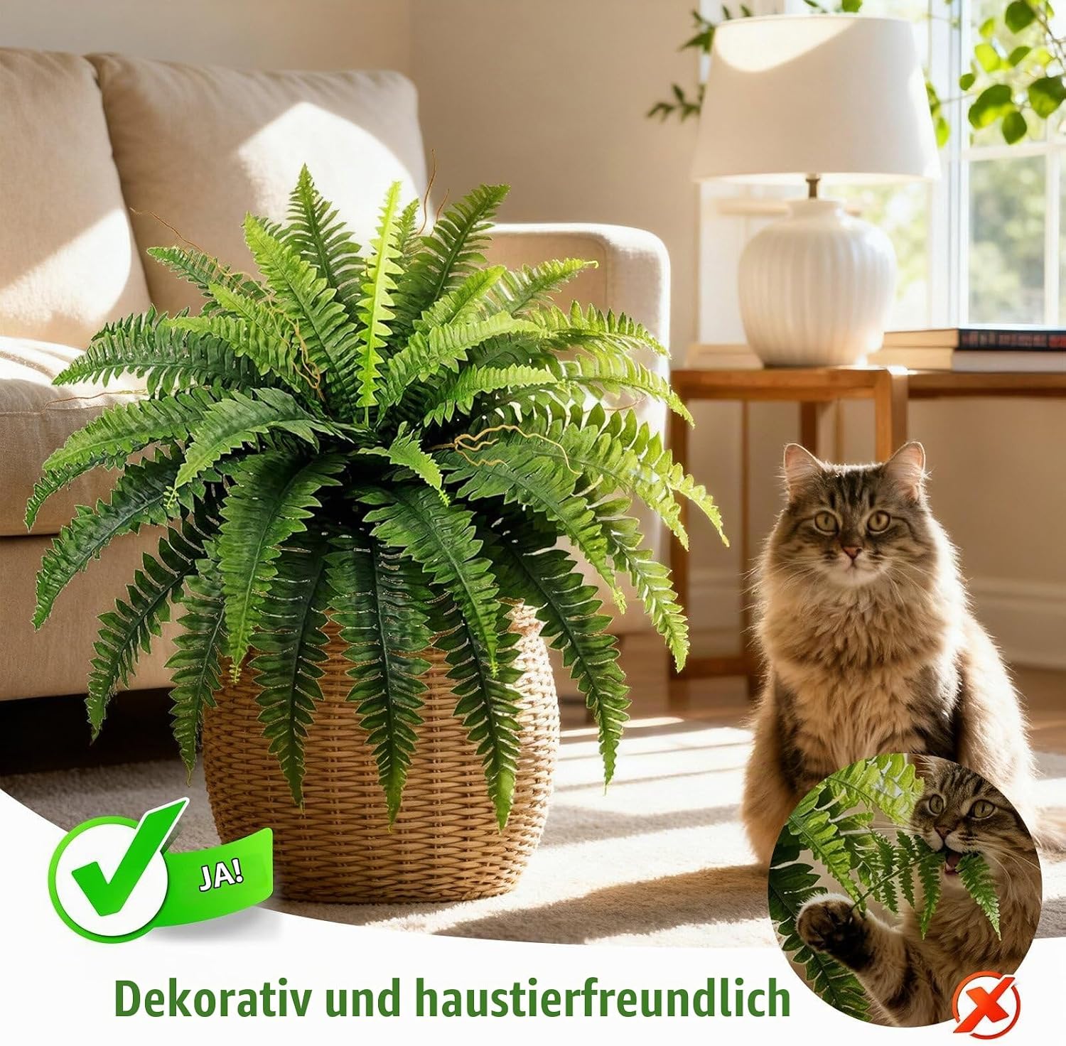 Boston Fern Artificial Plant, 90 cm, 2 Artificial Plants Like Real with 39 Leaves, Artificial Plants Suitable for Gardens, Porches, Patios, Home Offices for Outdoor Use – Bild 8