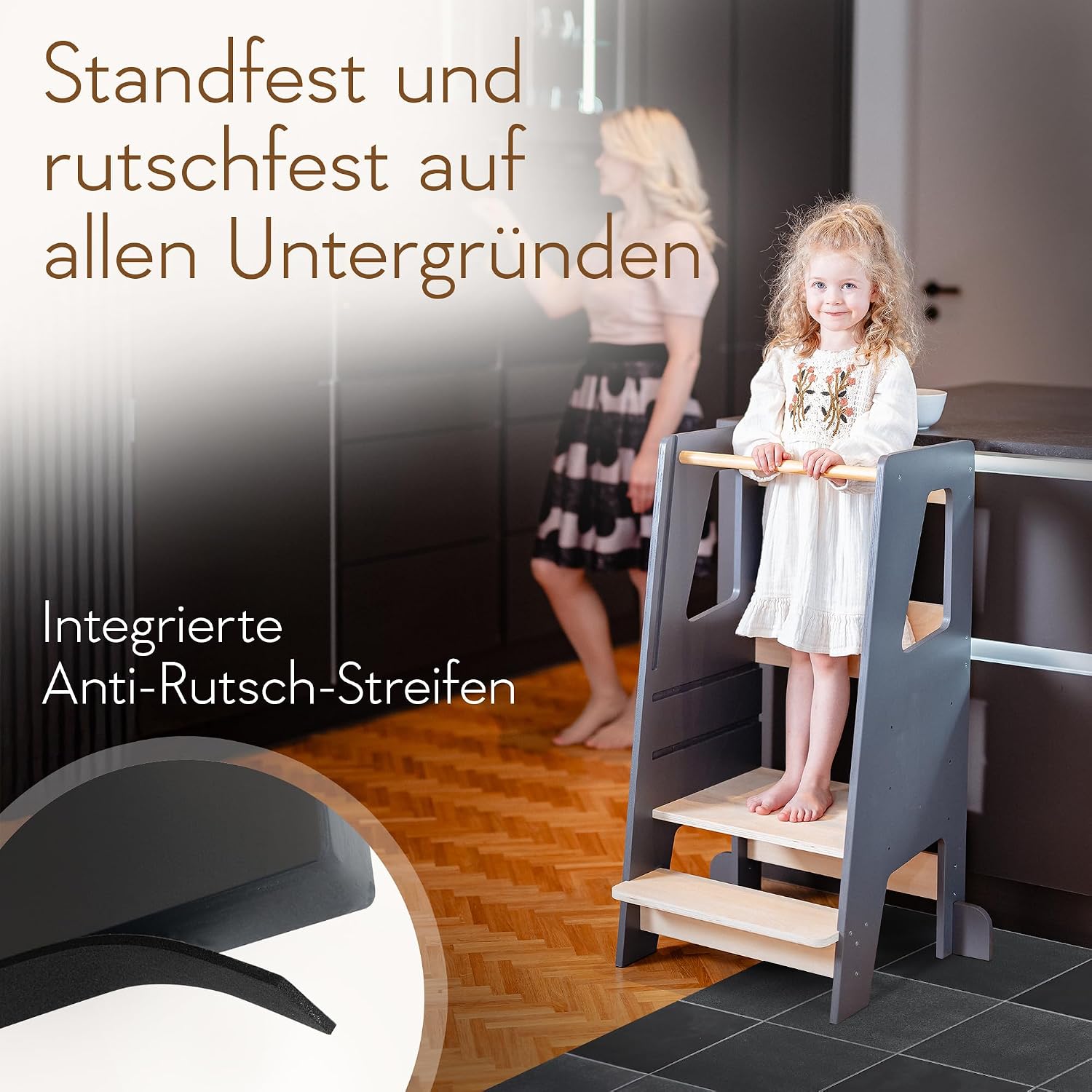 Children's Learning Tower Height Adjustable from 1 Year with Removable Front Step Stool for Kitchen Bathroom Ladder Chair White Black Grey Choose Colour Now – Bild 7