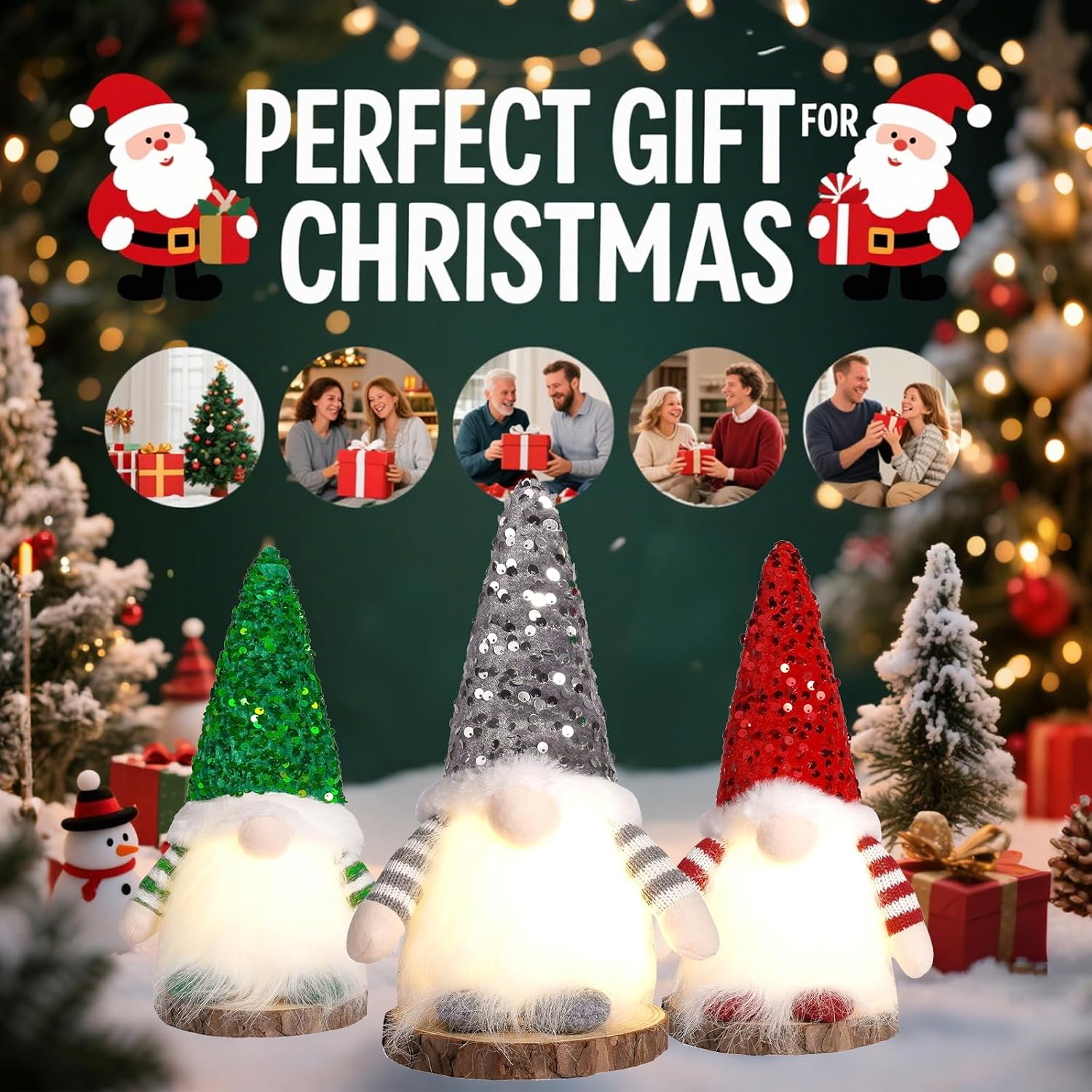 Christmas Decoration Gnome with Light, Pack of 3 - LED Christmas Gnome Figures Made of Plush - Luminous Decorative Gnome with Gift Box Set – Bild 6