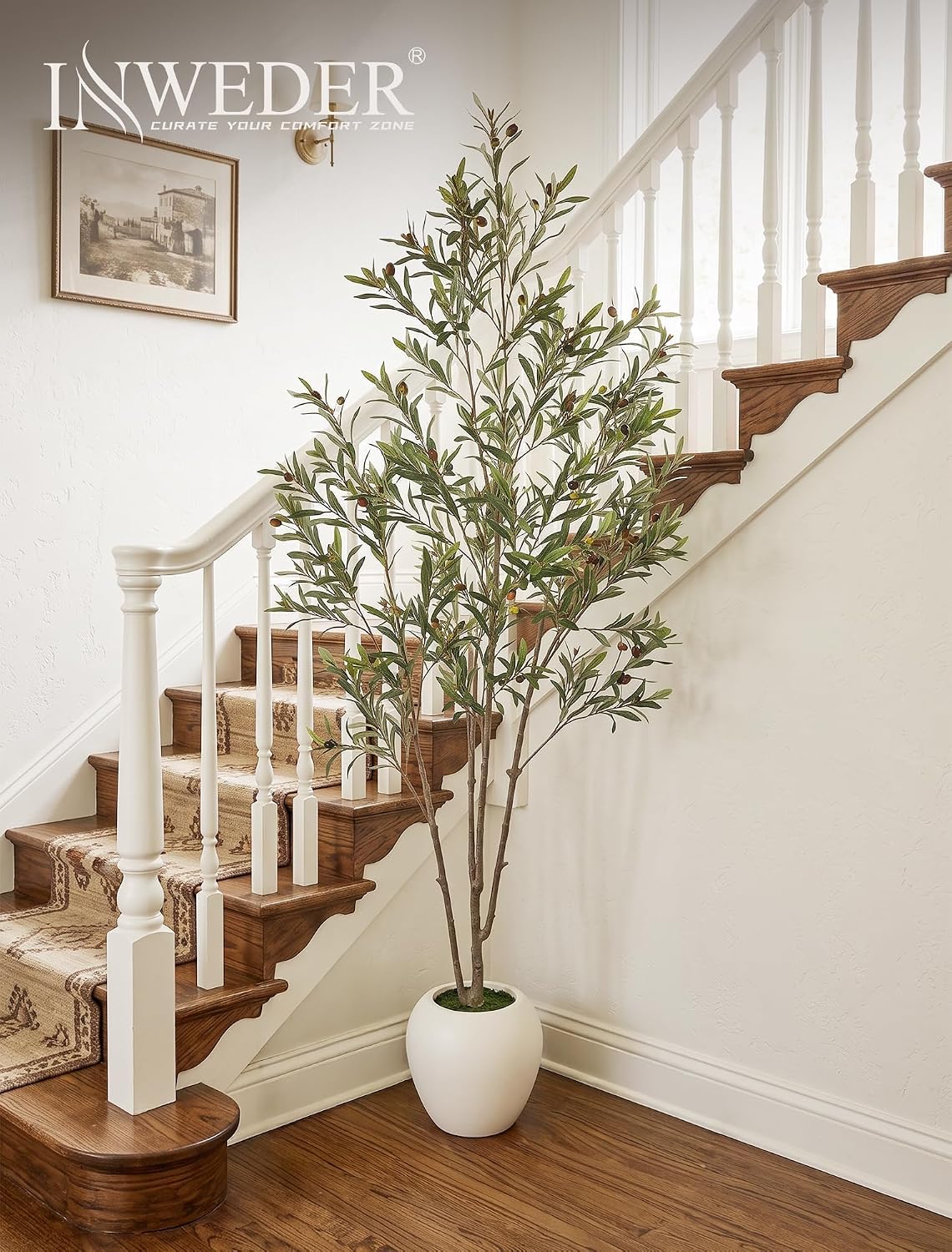 210 cm Artificial Olive Tree with White Pot, Large Artificial Plant – Bild 9