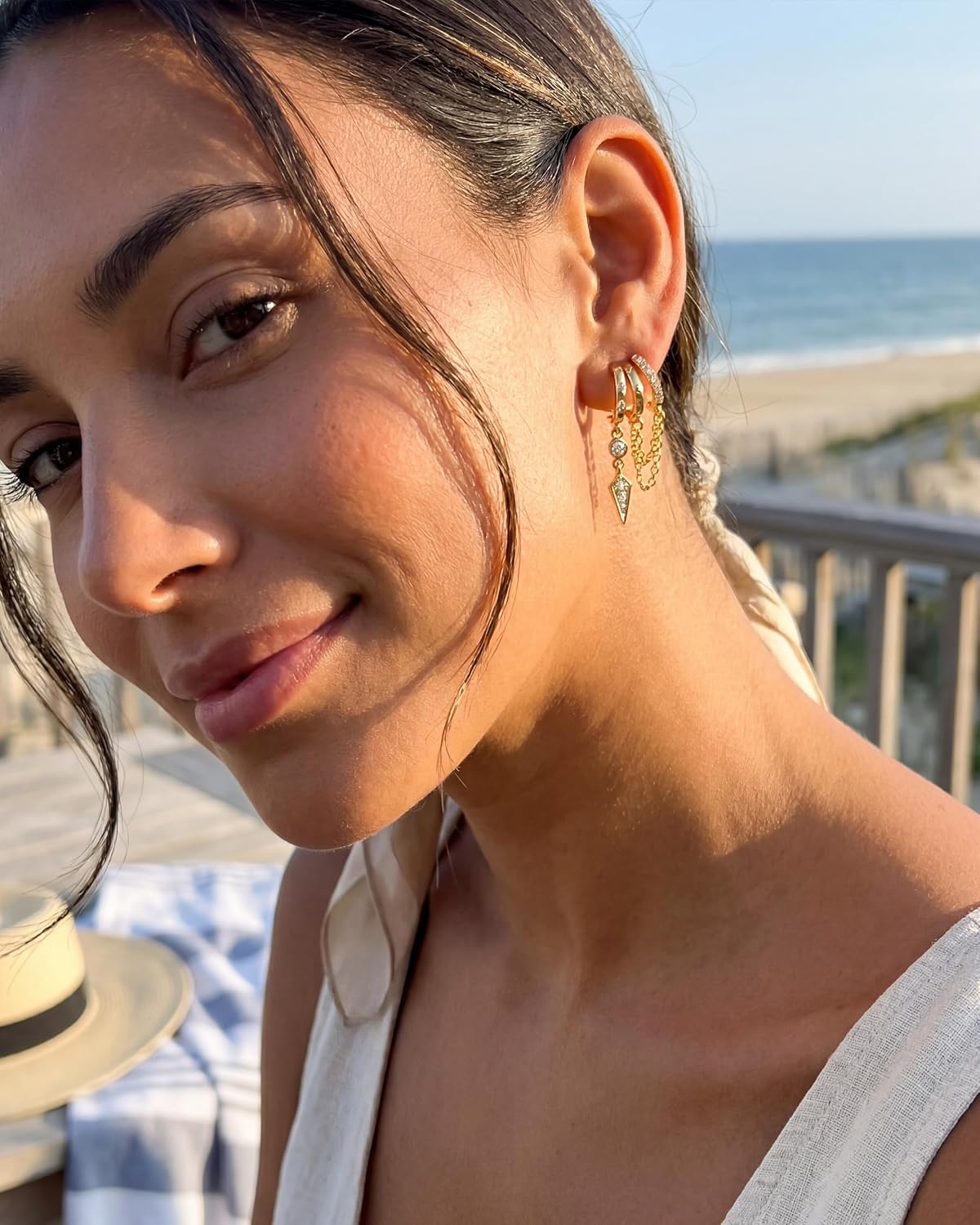 MUMREUES Ohrringe Gold Hängend 14 Karat Vergoldet Ohrringe Creolen Damen Stecker Hypoallergen Wasserfest Minimalistische Minimalist Elegant Quasten Ketten Schmuck Geschenke – Bild 8