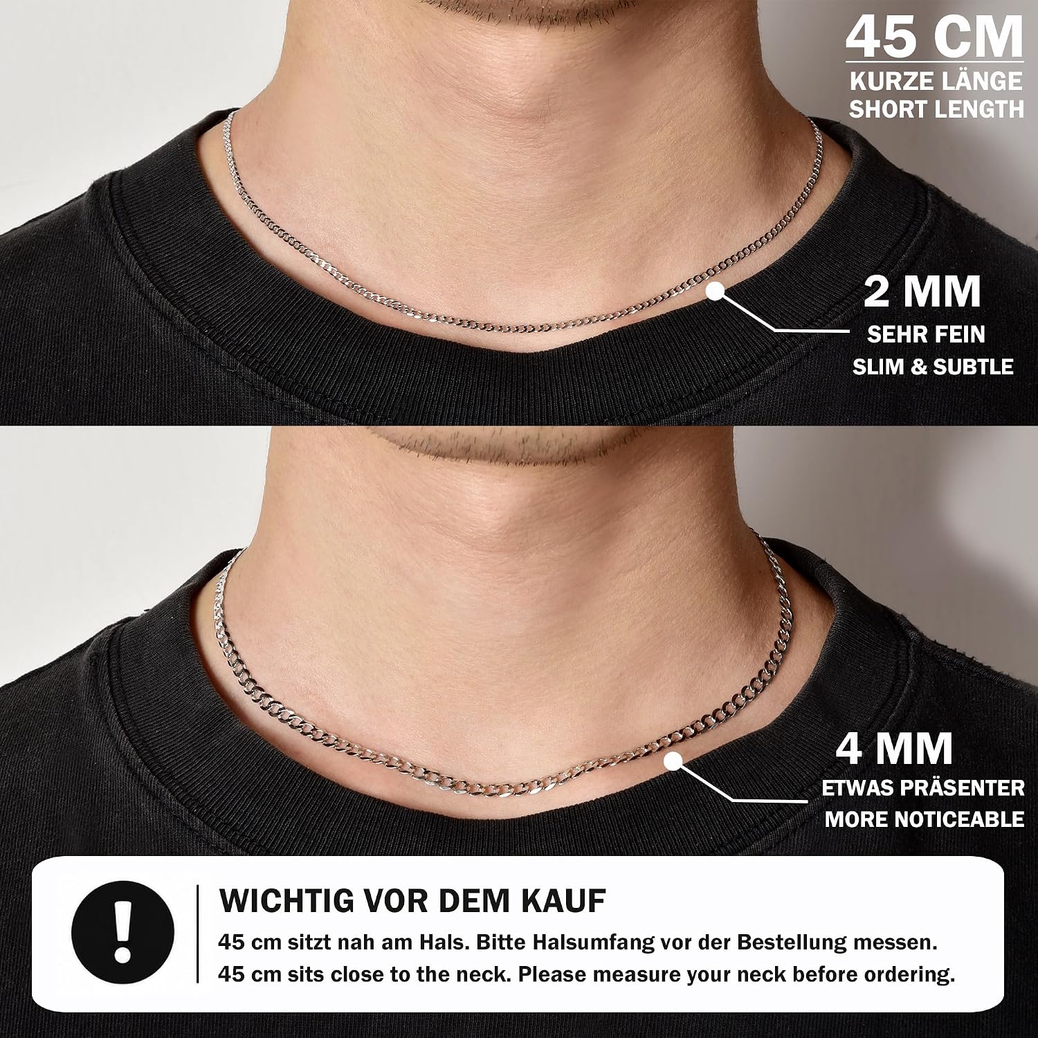925 Sterling Silver Curb Chain Real Silver Chain for Men Women 2/3/4mm Wide Thin Super Flat Multi-Row Chain High Quality Classic Necklaces for Everyday Use 45-65cm – Bild 7