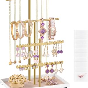 SONGMICS Jewellery Stand, Jewellery Holder, Metal Frame, Jewellery Tray