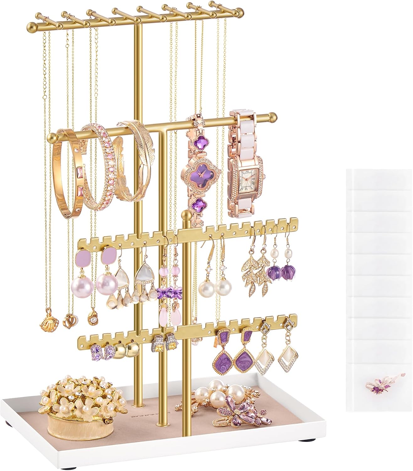 SONGMICS Jewellery Stand, Jewellery Holder, Metal Frame, Jewellery Tray