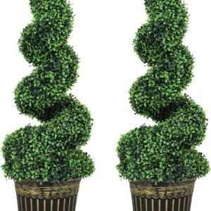HOMCOM Set of 2 Artificial Boxwood 90 cm Spiral Artificial Plant in Pot