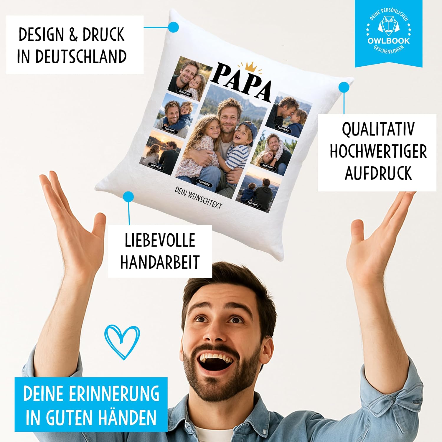 OWLBOOK® Photo Cushion for Dad with 7 Photos Design Yourself Gift for – Bild 5