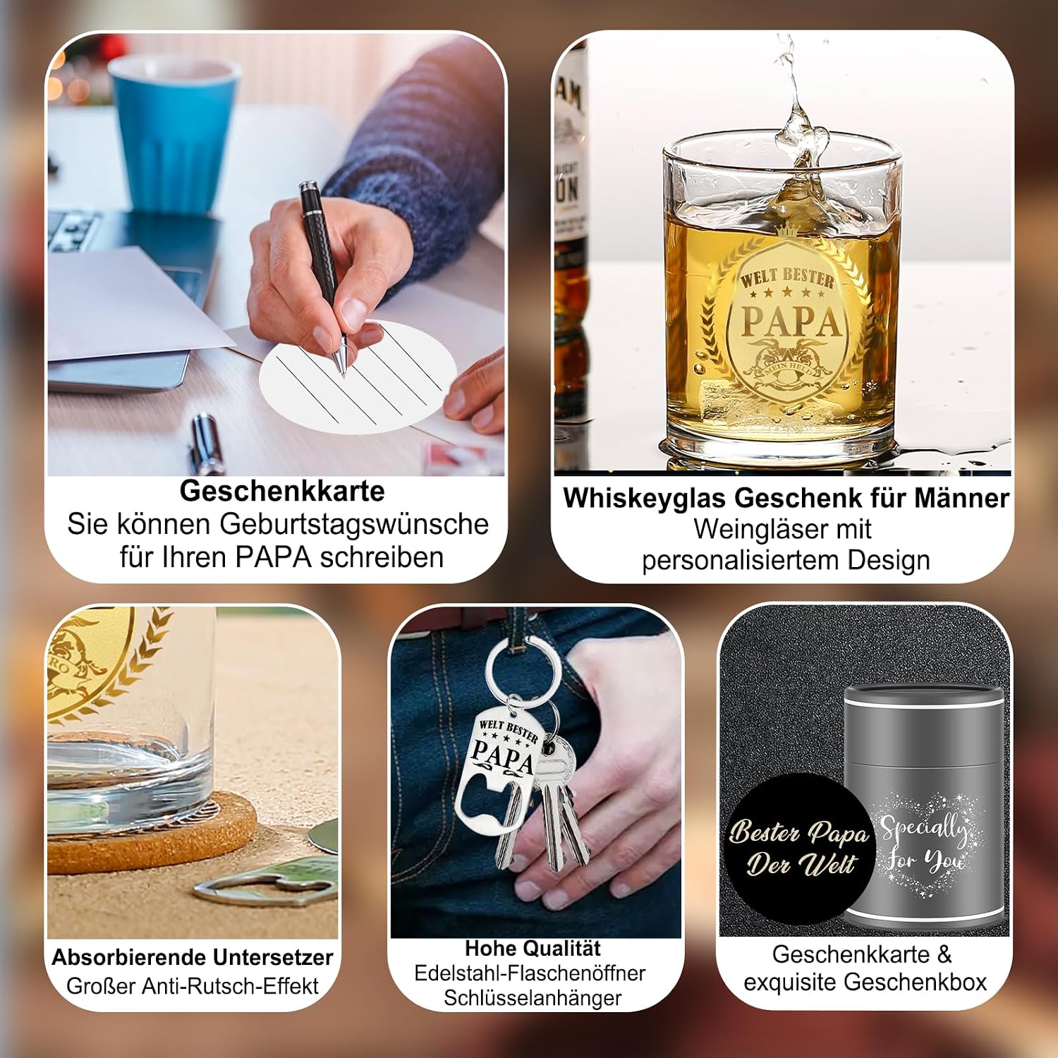 Gift for Dad Whisky Glasses Personalised Father's Day Gifts for Dad Whiskey Gifts for Men Dad Gift Birthday Christmas Father's Day from Daughter Son Father Whisky Glasses Gift Set 5 – Bild 5