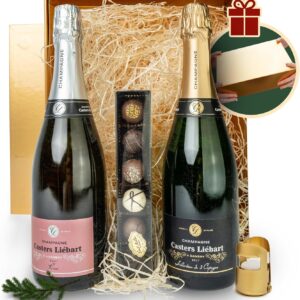 Duo Champion Gift Basket with Chocolate in Elegant Gold Magnetic Box – Gourmet Tasting – Party Gift Idea for Men and Women for Birthdays, Weddings and Other Occasions