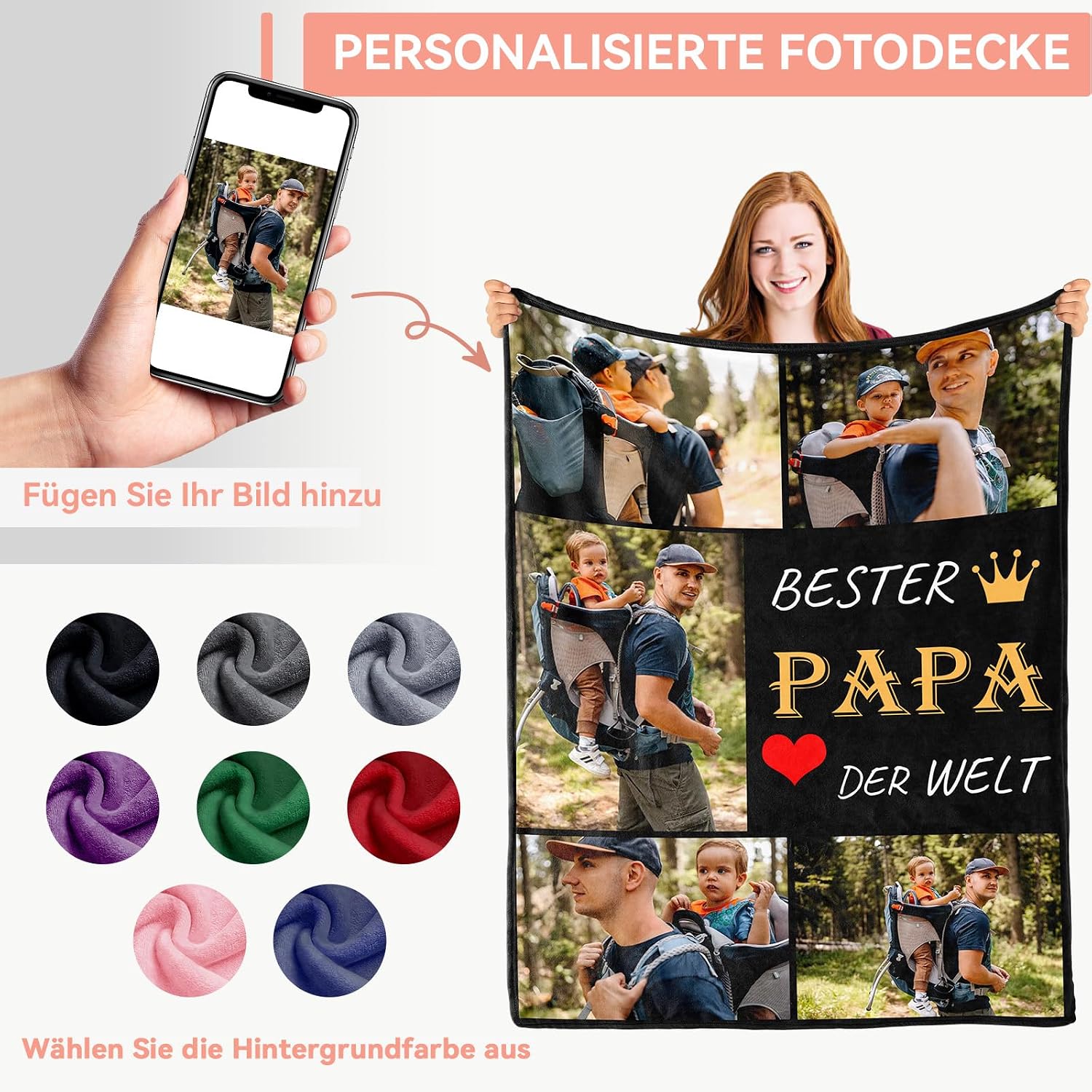 Bemaystar Father's Day Gifts for Dad - Gift Ideas for Dad, Personalised Gifts for Father's Day, Personalised Blanket with Photo, Photo Blanket, Dad Gift – Bild 2