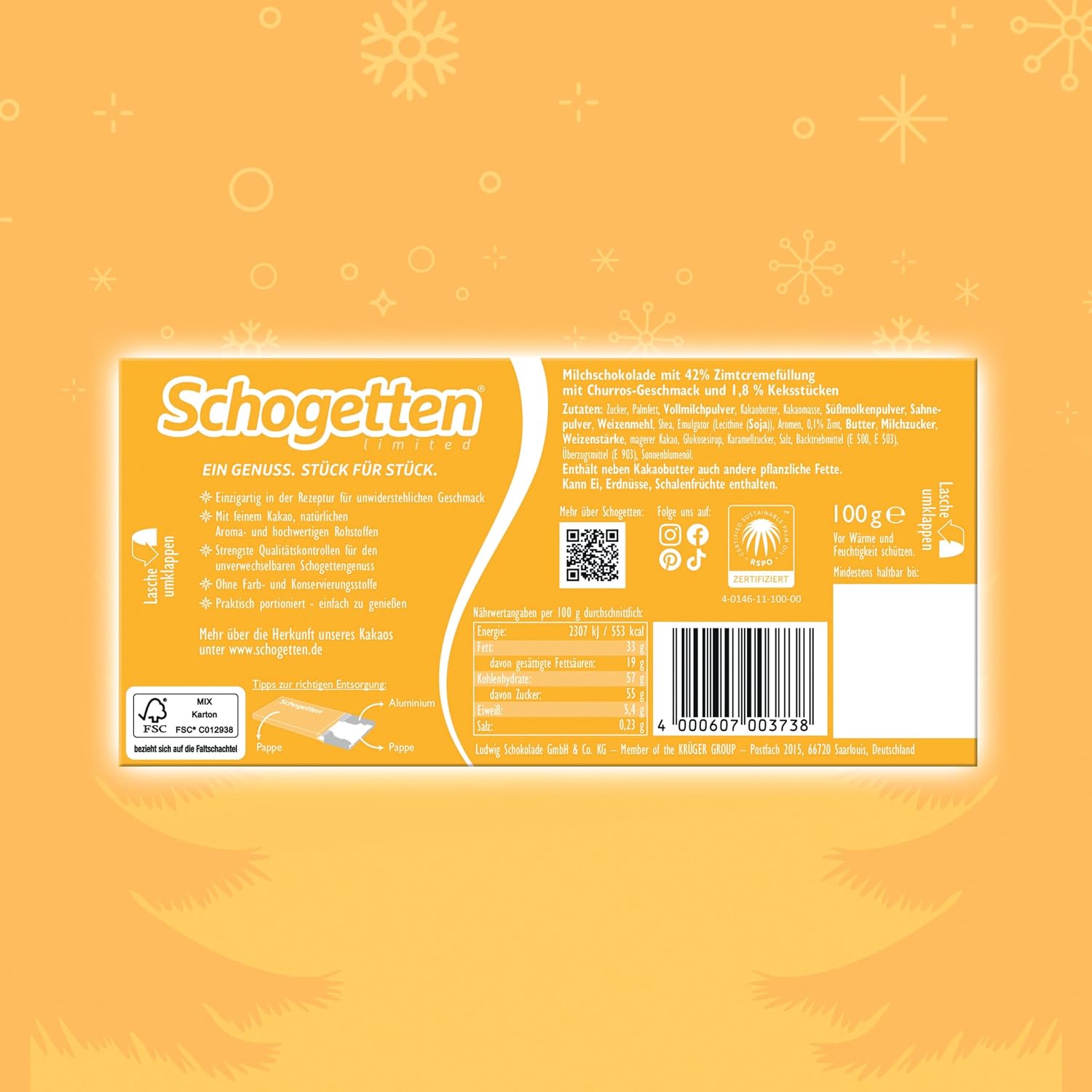 Schogetten Churros Whole Milk I 100 g Chocolate Bar I Milk Chocolate I Practically Individually Portioned I Limited Winter Edition – Bild 4
