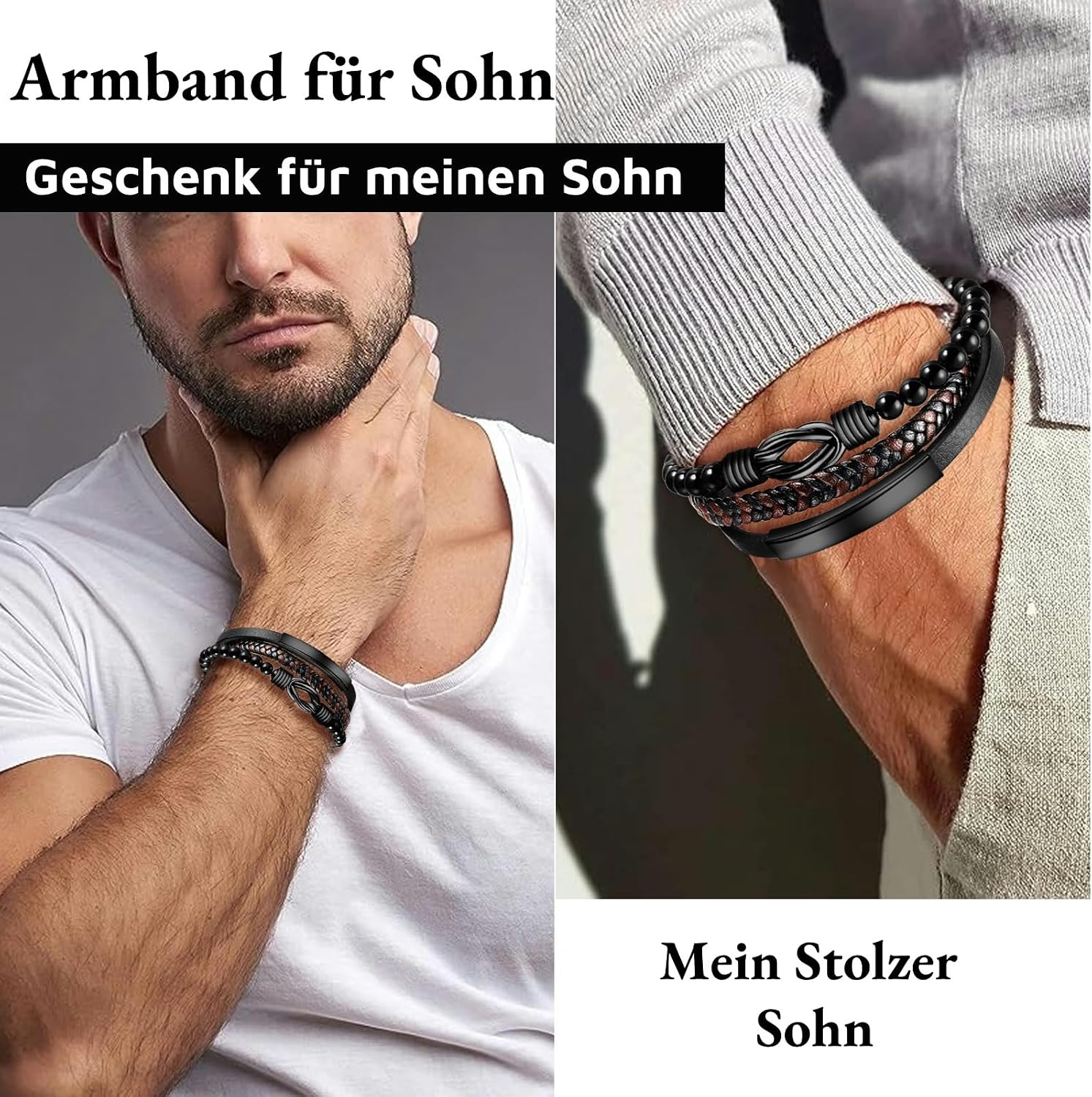 Father's Day Gift Mens Leather Braided Dad Bracelet Engraved Bracelets Birthday Christmas Father's Day Gift – Bild 2