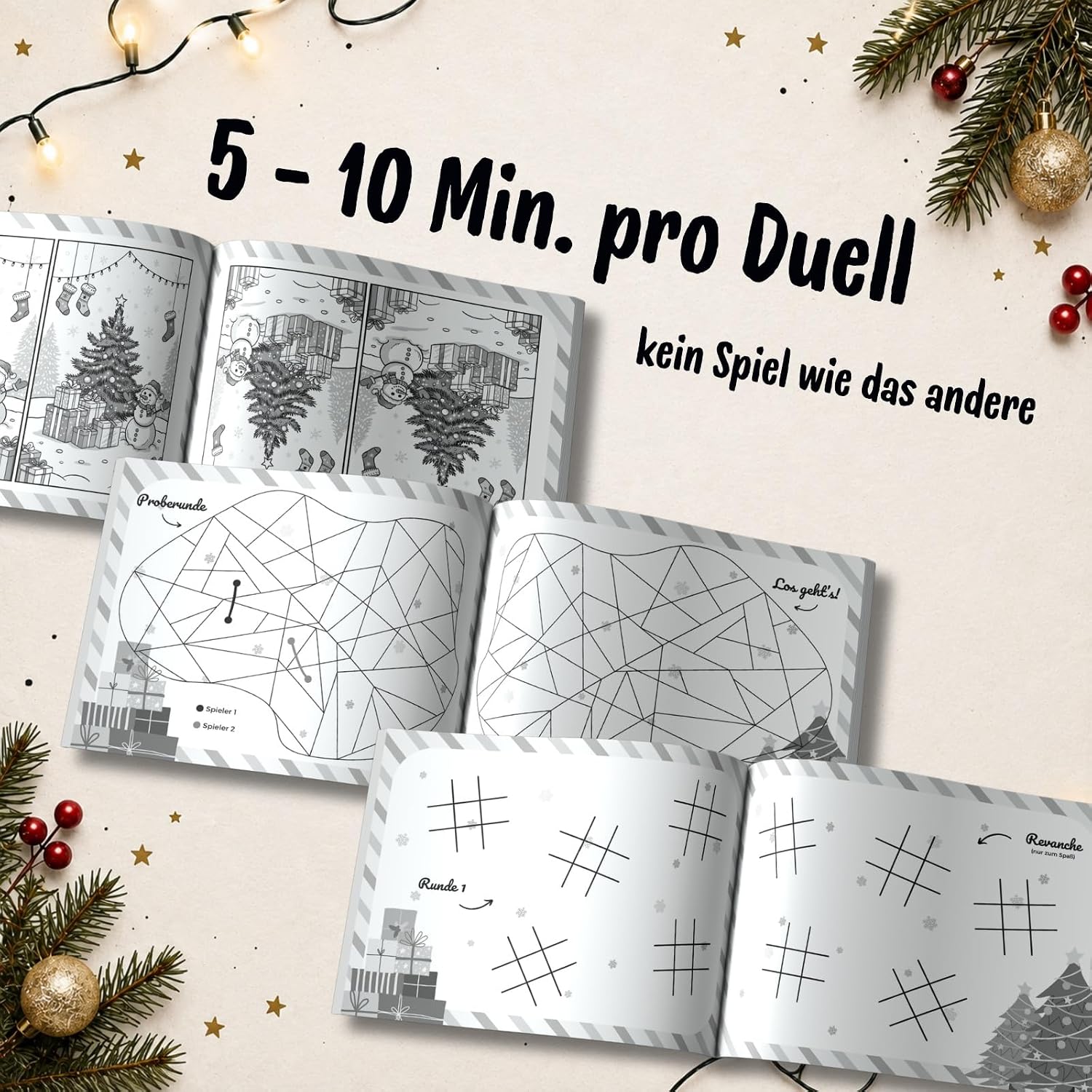 1 gegen 1 Advents-Duell: 24 Stift & Papier Spiele für Zwei | Mitmach Adventskalender mit 24 lustigen Minispielen für 2 Personen, Perfekt zum Verschenken für Geschwister, Paare oder Eltern – Bild 3