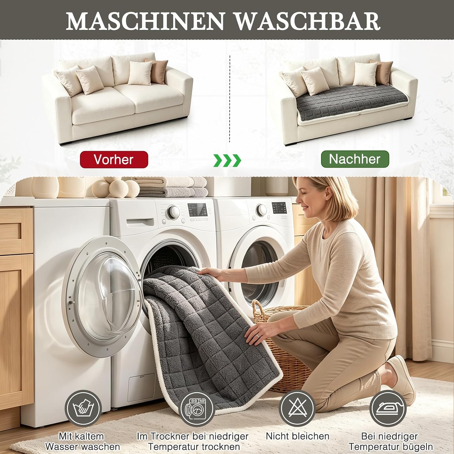 Thick Soft Sofa Cover Washable, Non-Slip Furniture Protector for 2 3 4 Seater Versatile Sofa Blanket for Dogs Cats Children, Universal Sofa Throw for Living Room, Grey 70 x 150 cm, 1 Piece – Bild 5