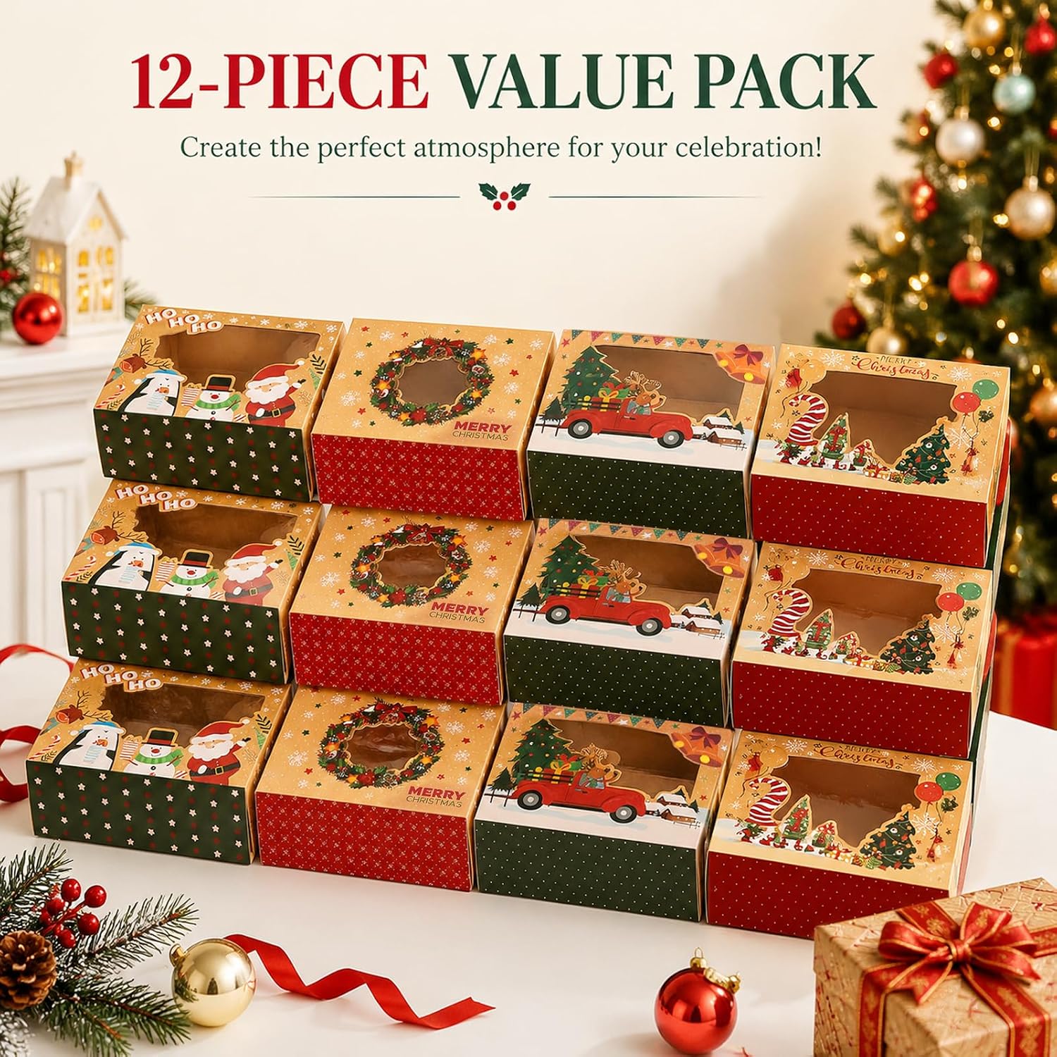 Pack of 12 Christmas Biscuit Boxes with Window Made of Kraft Paper – Bild 3