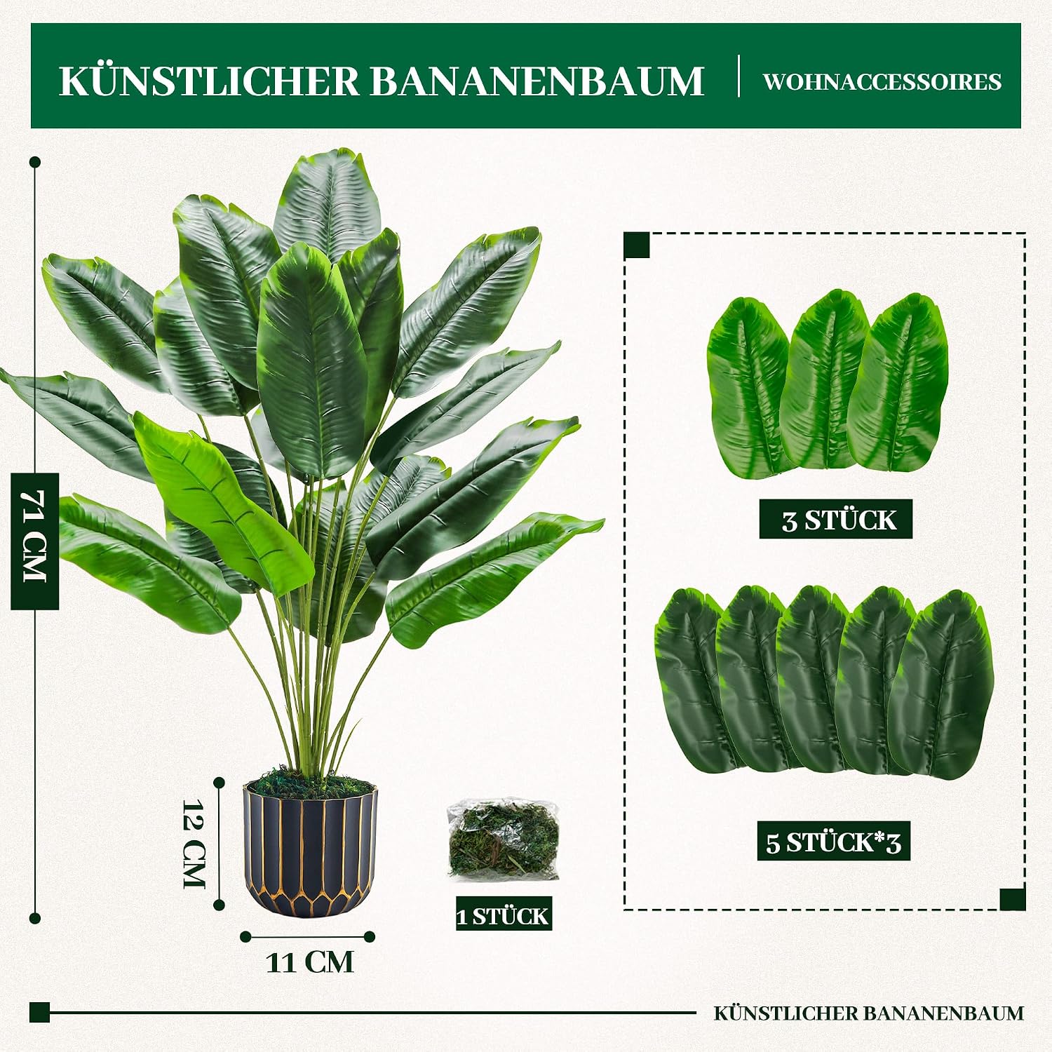 Der Rose Artificial Plant Strelitzia Artificial 70 cm for Bathroom Office – Bild 3
