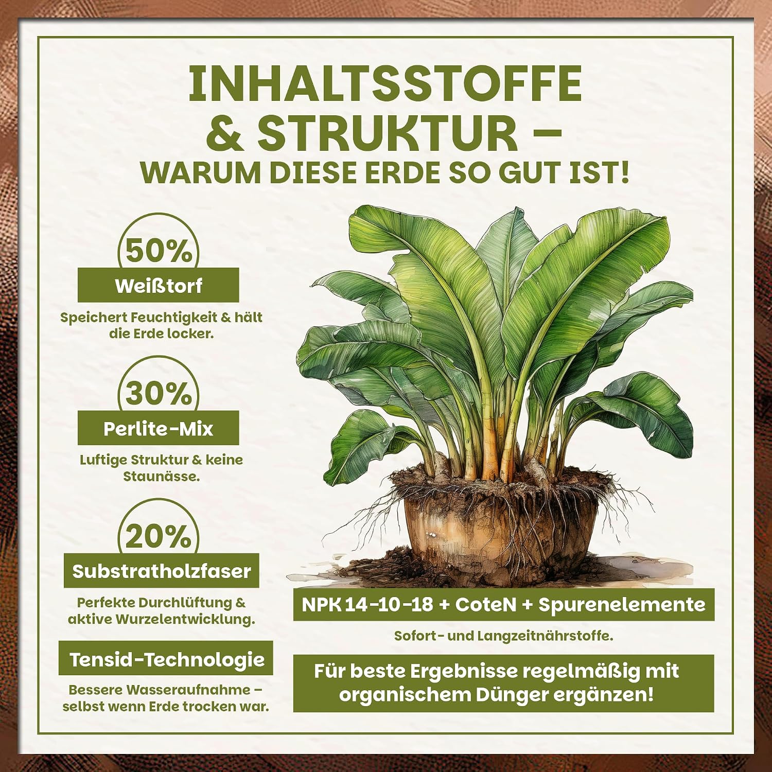Green Home Banana Soil 72L - Soil for Bananas and Tropical Plants | Potting Soil with Long-Lasting Fertiliser | With Perlite, Coconut Fibres & Bark Humus | Soil for Raised Bed, Pot & Garden, pH 5.8 – Bild 4
