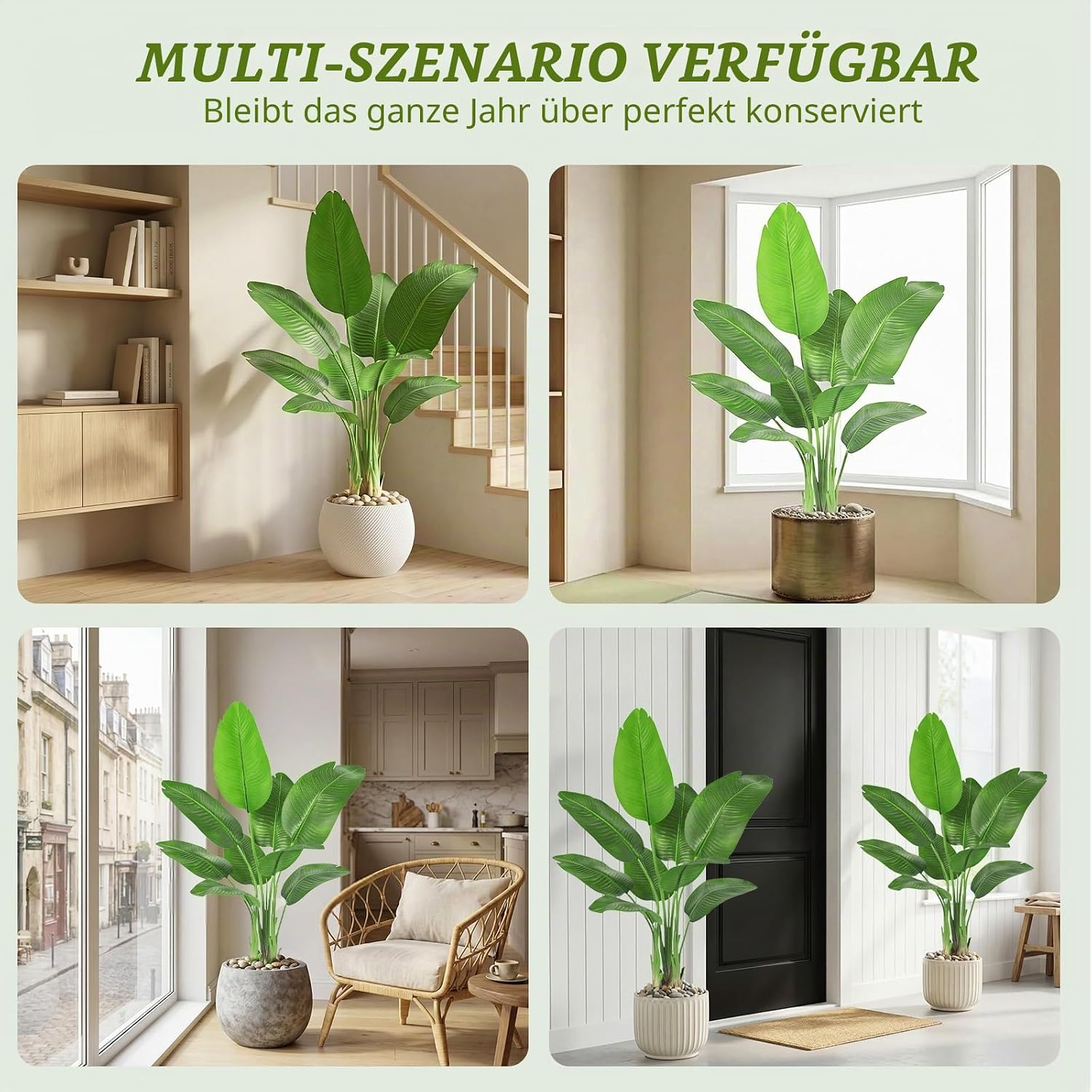 Artificial Bird of Paradise Plant, Faux Banana Leaf Tree for Home Decor, Artificial Plants, Large Indoor Floor Plant with 9 Stems (1, Black Planter, 120 cm) – Bild 8