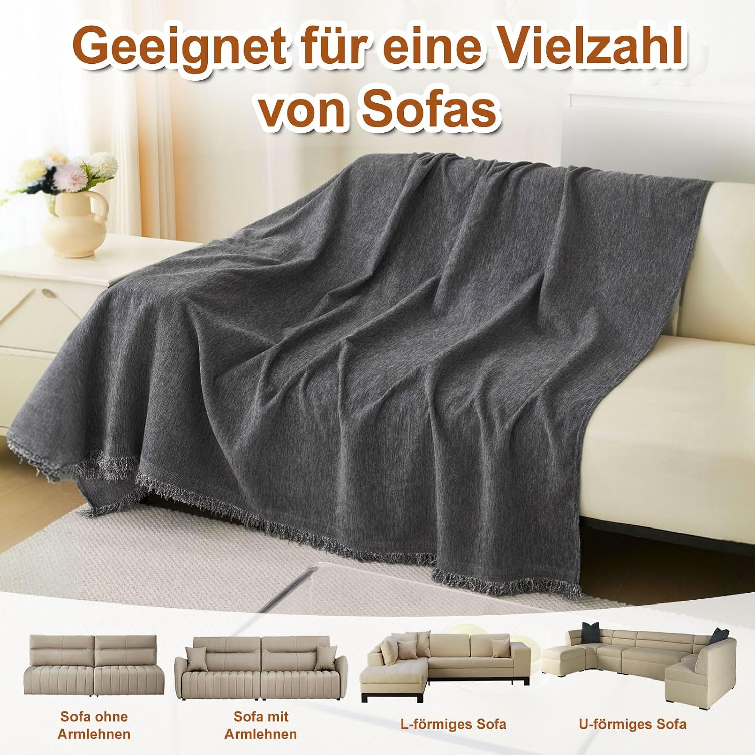 Sofa Cover 2025 Universal Non-Slip Sofa Throw, Sofa Protective Cover 1/2/3/4 Seater for Living Room, Dark Grey Sofa Cover – Bild 8