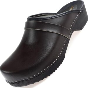 APREGGIO Men’s Leather Clogs – Comfortable Wooden Shoes, Practical Garden Clogs 40/47 EU