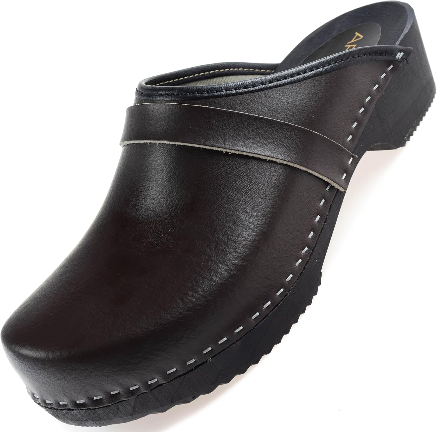 APREGGIO Men's Leather Clogs - Comfortable Wooden Shoes, Practical Garden Clogs 40/47 EU