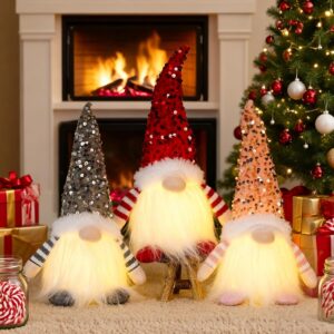 ACAREY Christmas Decoration 3 Pieces Christmas Decoration Gnome with LED Light Christmas Gnome Plush Gnome Figures with LED Gnome Accessories Christmas Figure for Christmas Decoration Indoor