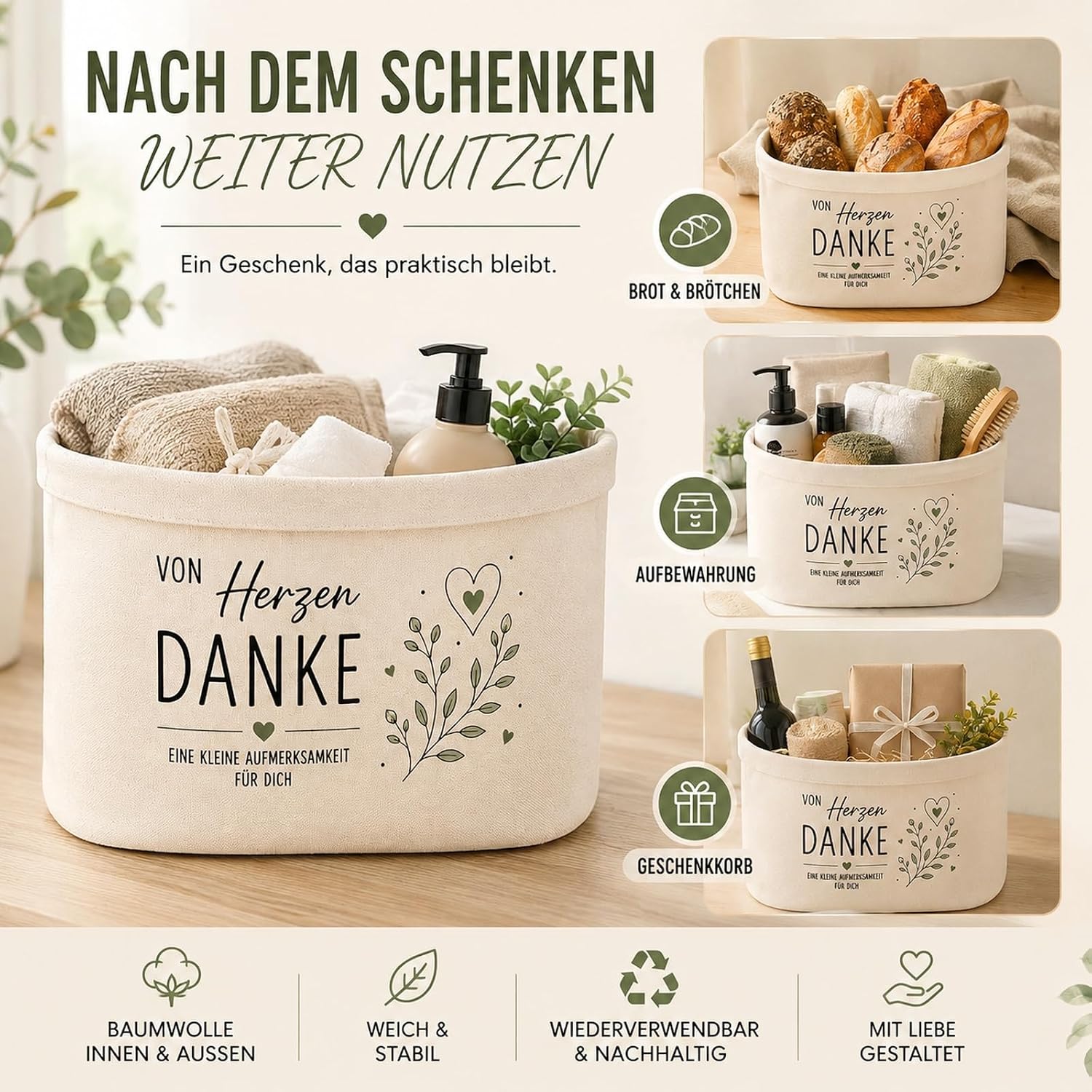 Thank You Gifts Small - Gift Basket Empty Bread Basket Fabric for Filling – Bild 6