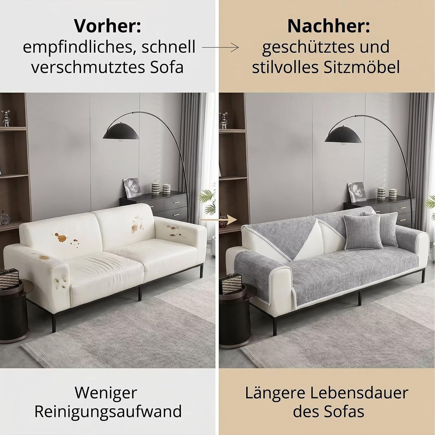 Sofa Cover, Couch Cover L Shape 1/2/3/4 Seater, Sofa Cover Corner Sofa Non-Slip Sofa Protector, Sofa Blankets for Seat, Universal Sofa Throw, Light Grey, 70 x 70 cm – Bild 3
