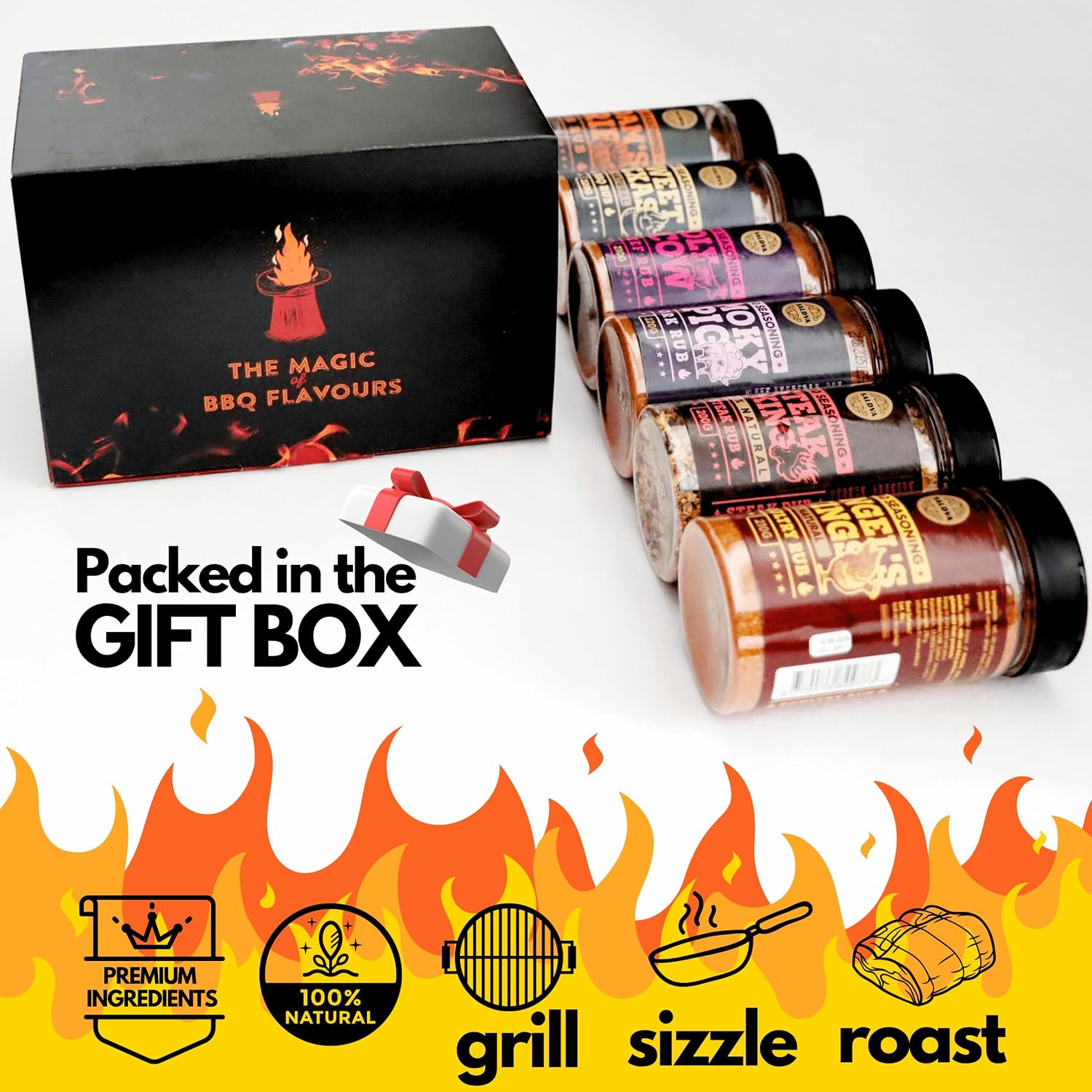 Meat Lovers BBQ Rub Gift Set - Holy Cow, Angel's Wings, Smoky Pig, Sweet Texas, Steak King & Adam's Ribs | Pack of 6 | 100% Natural | Spice Gift for Foodies – Bild 2