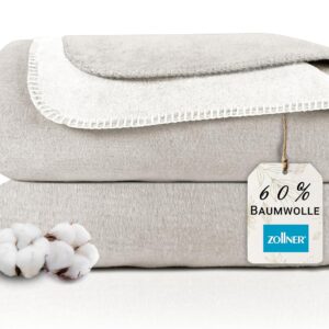 ZOLLNER Cuddly Blanket Two-Tone in 150 x 200 cm – Cuddly Sofa Blanket in Beige – Washable up to 40 °C – Durable Blended Fabric – Hotel Linen Quality – Oeko Tex Certified