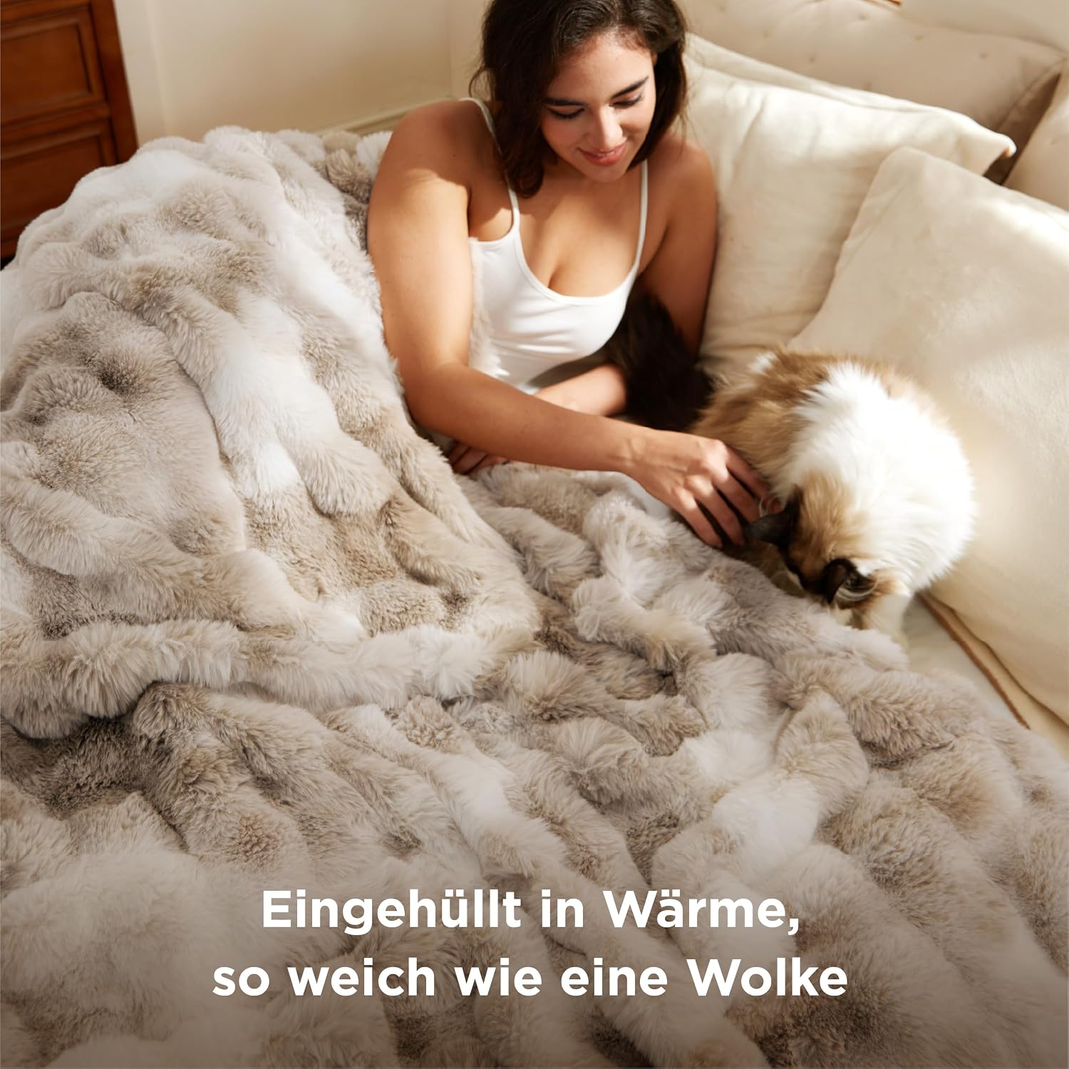 BEDSURE Cuddly Blanket Faux Fur Bubble Blanket Tie Dye Taupe 130 x 150 cm – Bild 2