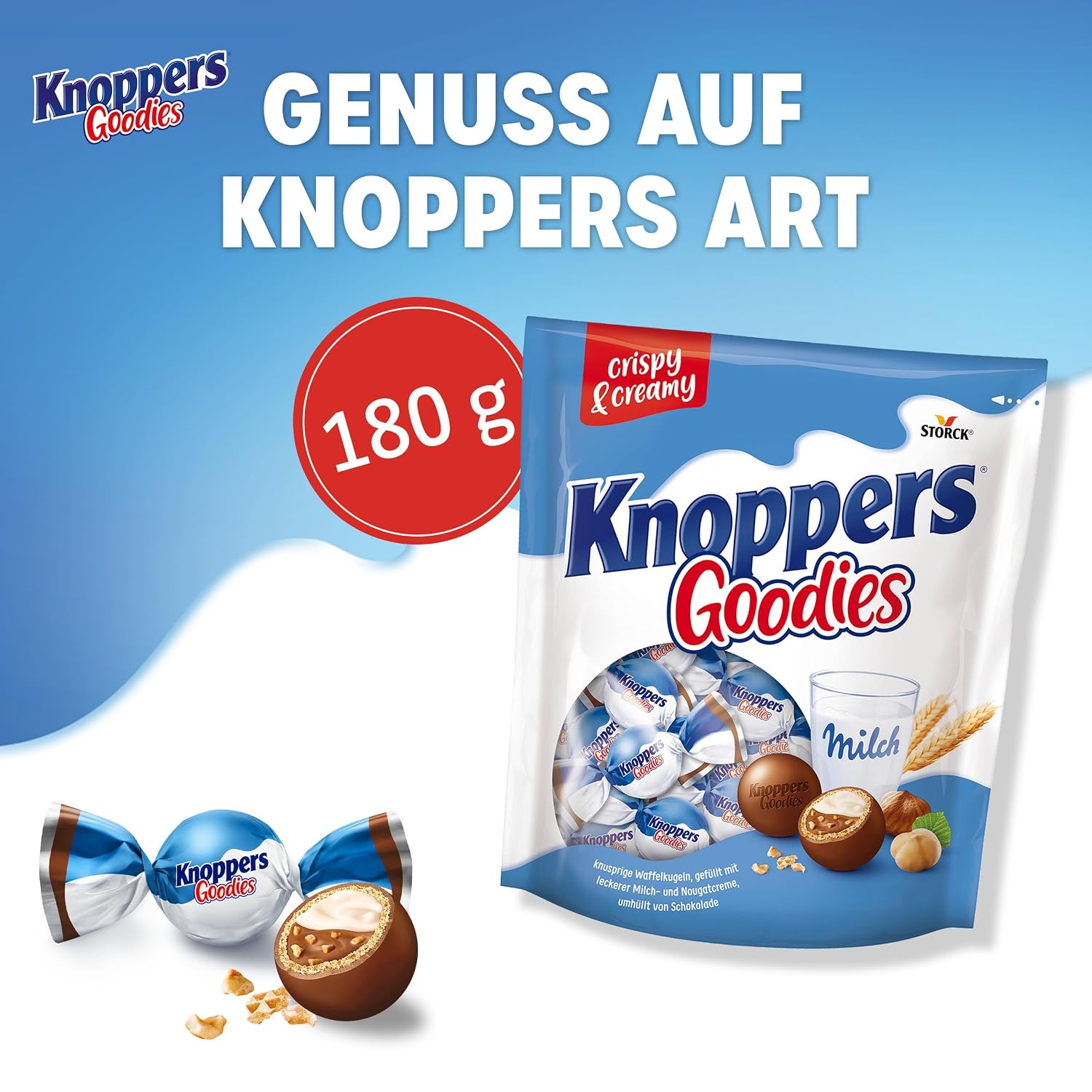 Knoppers Goodies Crispy Minis, Waffle Balls with Chocolate, 1 x 180 g – Bild 2