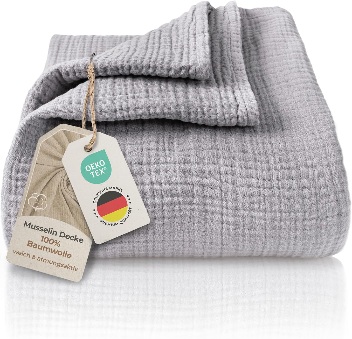 LAYNENBURG Premium Muslin Bedspread 150 x 200 cm - 100% Cotton - Extra Soft, Lightweight Summer Blanket as Cuddly Blanket, Bed Throw, Cotton Blanket, Couch Throw - Warm Sofa Blanket (Grey)