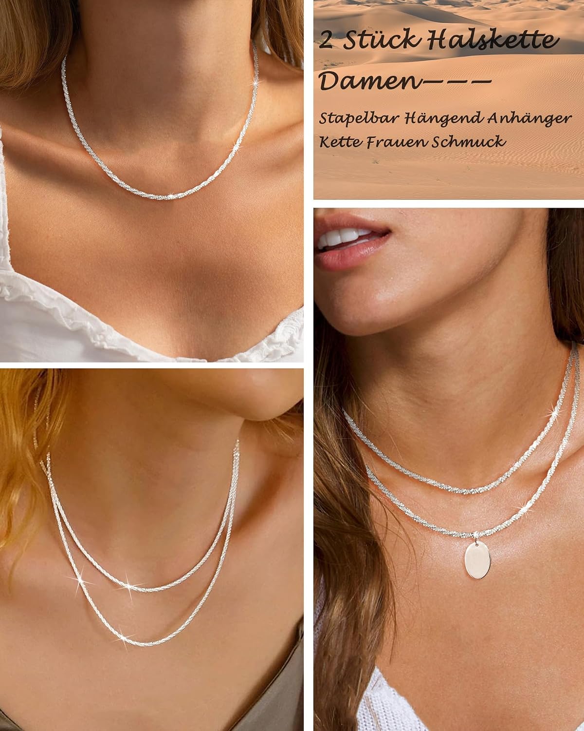 Maynor Women's 925 Silver Necklace without Pendant Sterling Silver for Stackable Hanging Pendant Chain Women Jewellery 38 cm / 42 cm Pack of 2 – Bild 5