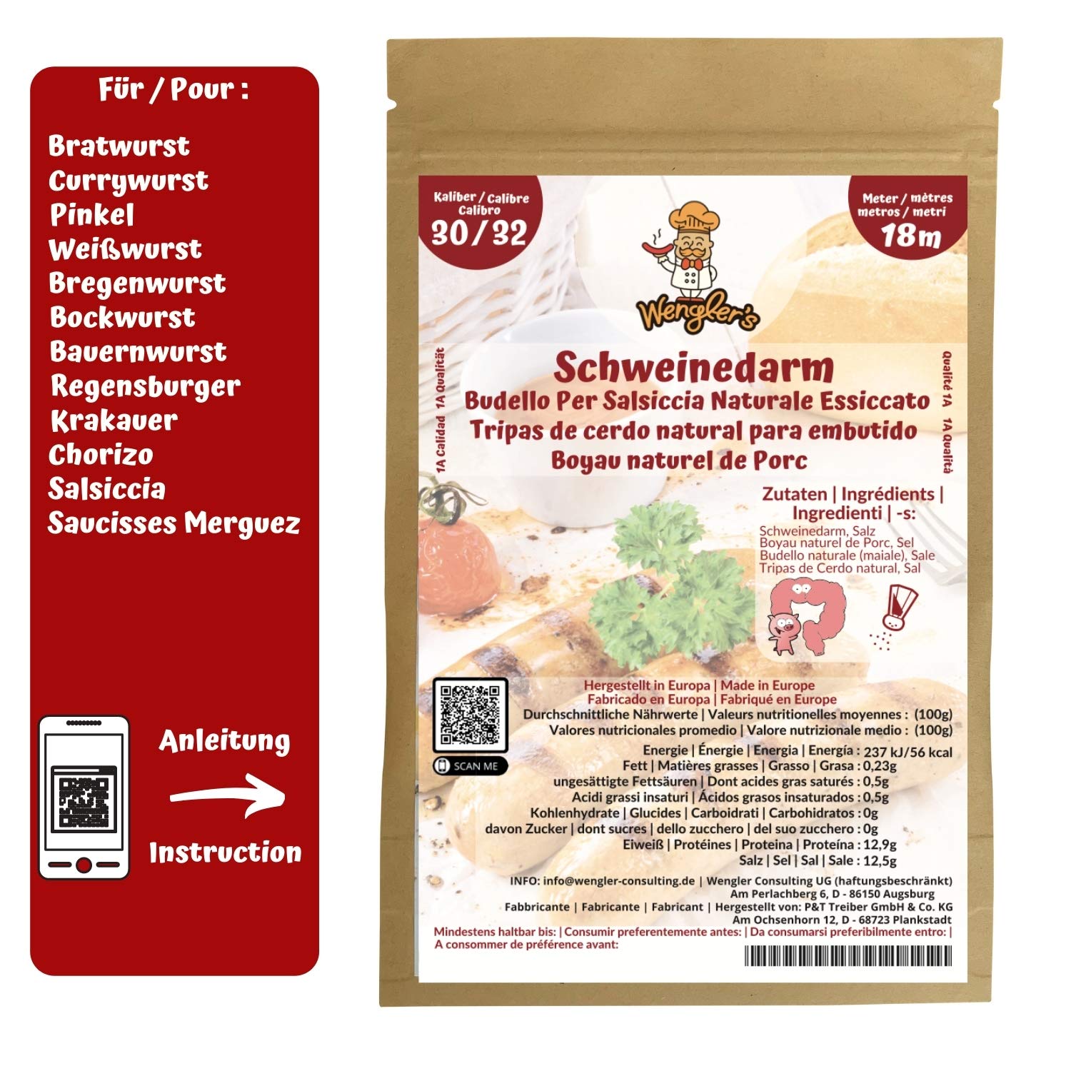 Wengler's Pork Intestine 30/32 for Bratwurst - 1A DIY Bratwurst Bowel Ready to Fill Butcher Quality - Brewproof, Smokable – Bild 2