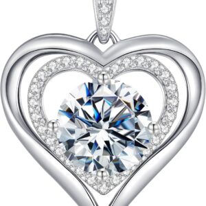 CDE Women’s Necklace 925 Silver Chain Women’s Moissanite Heart Pendant Diamonds Jewellery Heart Necklace Gift for Women Christmas Valentine’s Day Mother’s Day