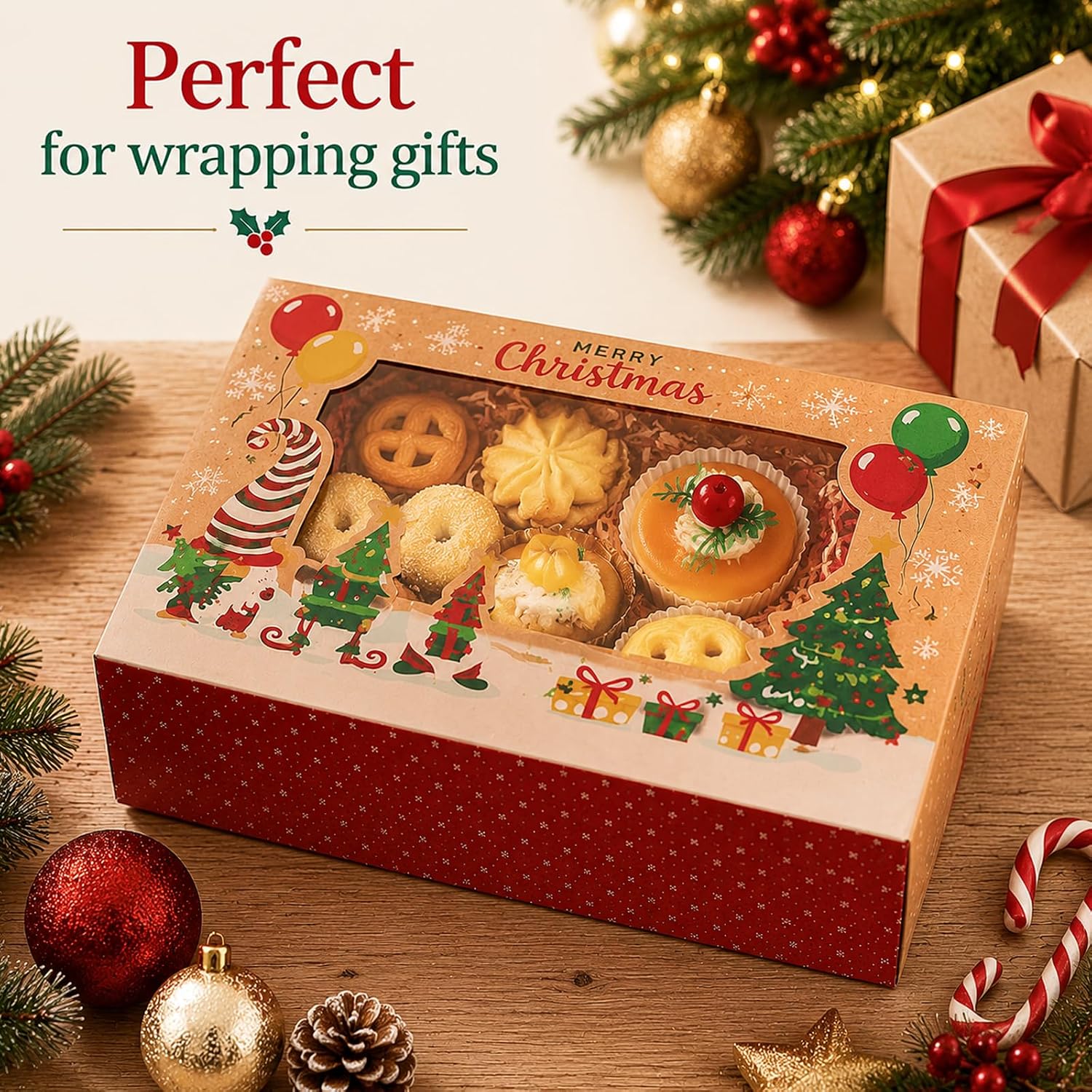 Pack of 12 Christmas Biscuit Boxes with Window Made of Kraft Paper – Bild 4