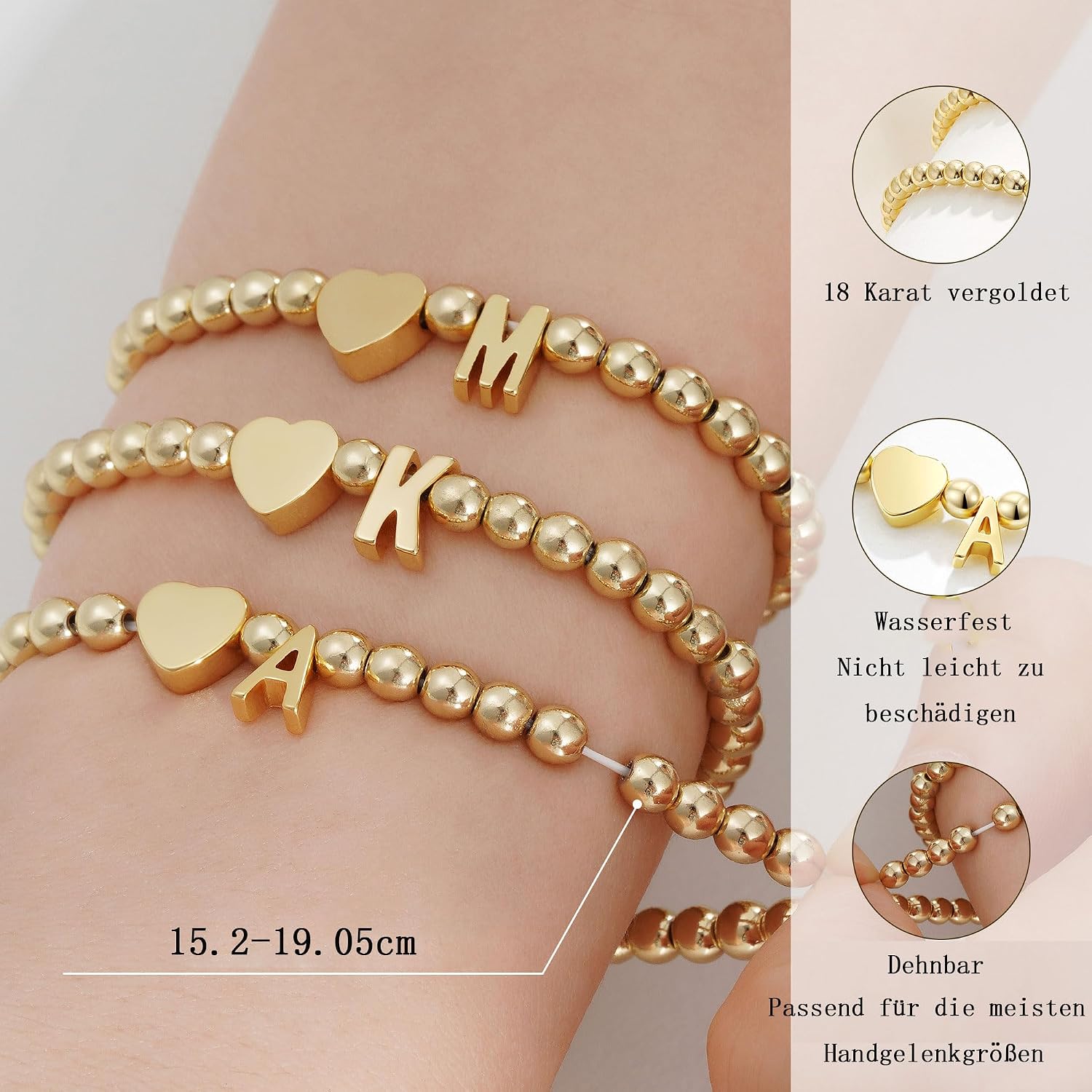 SLOONG Christmas Gifts for Women Girls Children 18K Gold/Silver Gold-Plated Heart Bracelet with Letters Monogram Bracelets Personalised Bracelet Jewellery Gifts for Women Girls Girlfriend – Bild 5