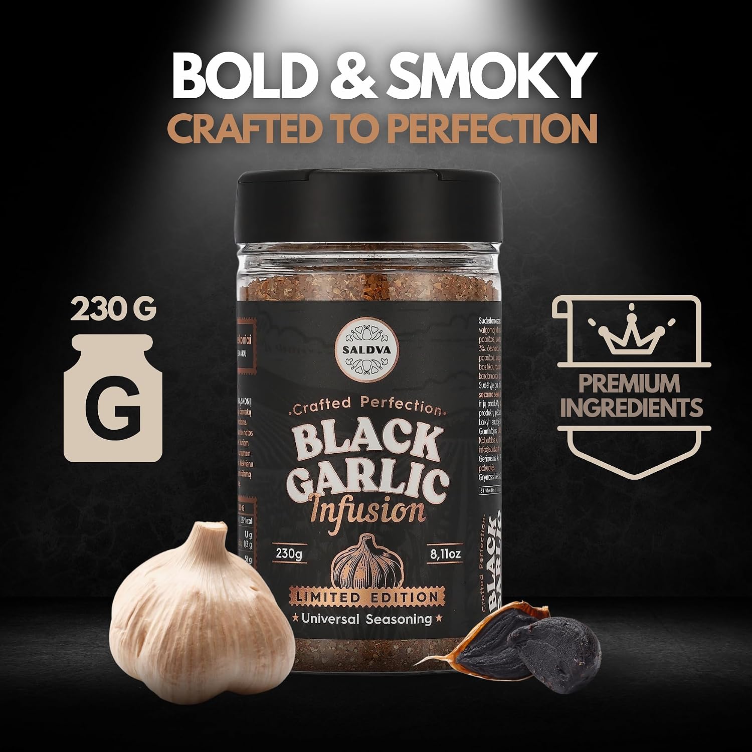 Premium Black Garlic BBQ Rub - Limited Edition Universal Spice - With Intense Umami Flavour - Strong & Smoky Spice Blend - Large Jar (230 g) – Bild 4
